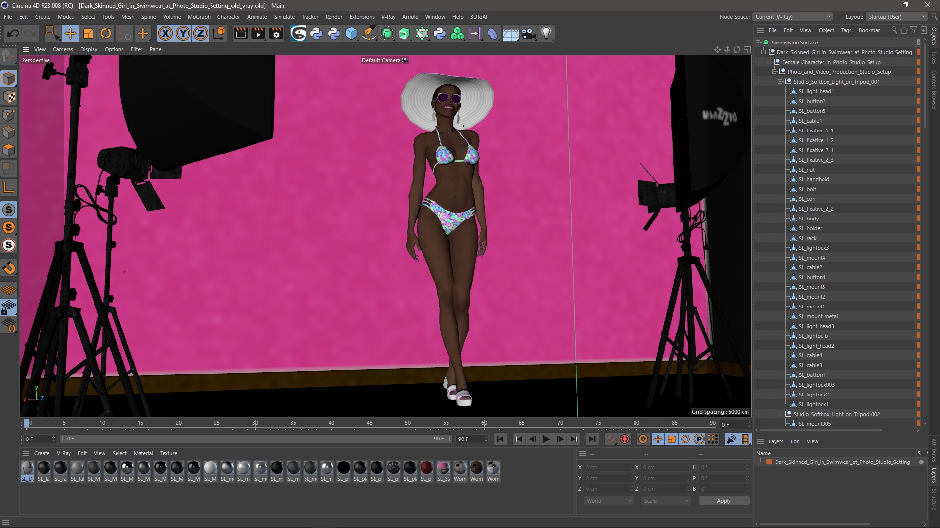 3D Dark Skinned Girl in Swimwear at Photo Studio Setting model