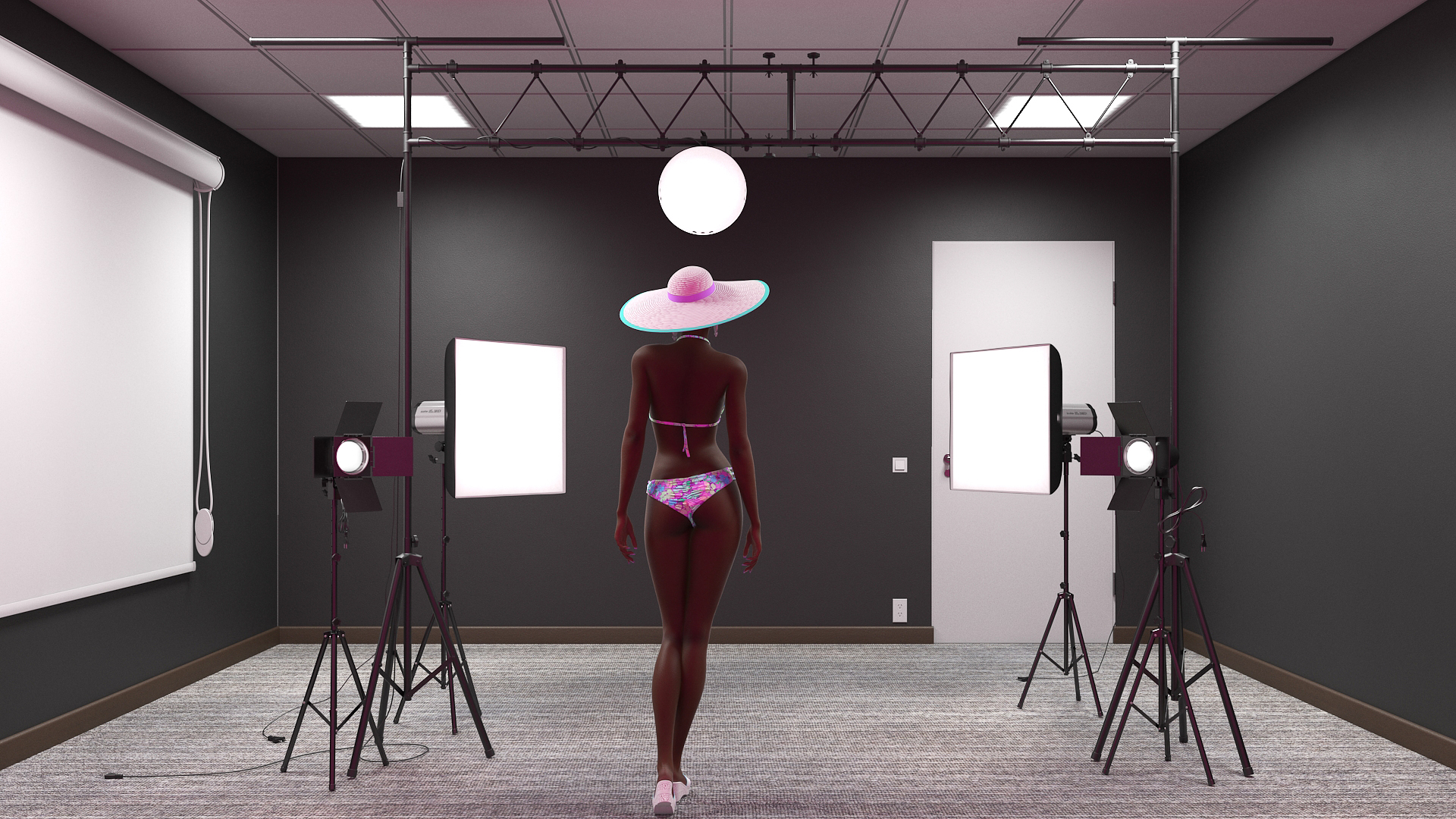 3D Dark Skinned Girl in Swimwear at Photo Studio Setting model