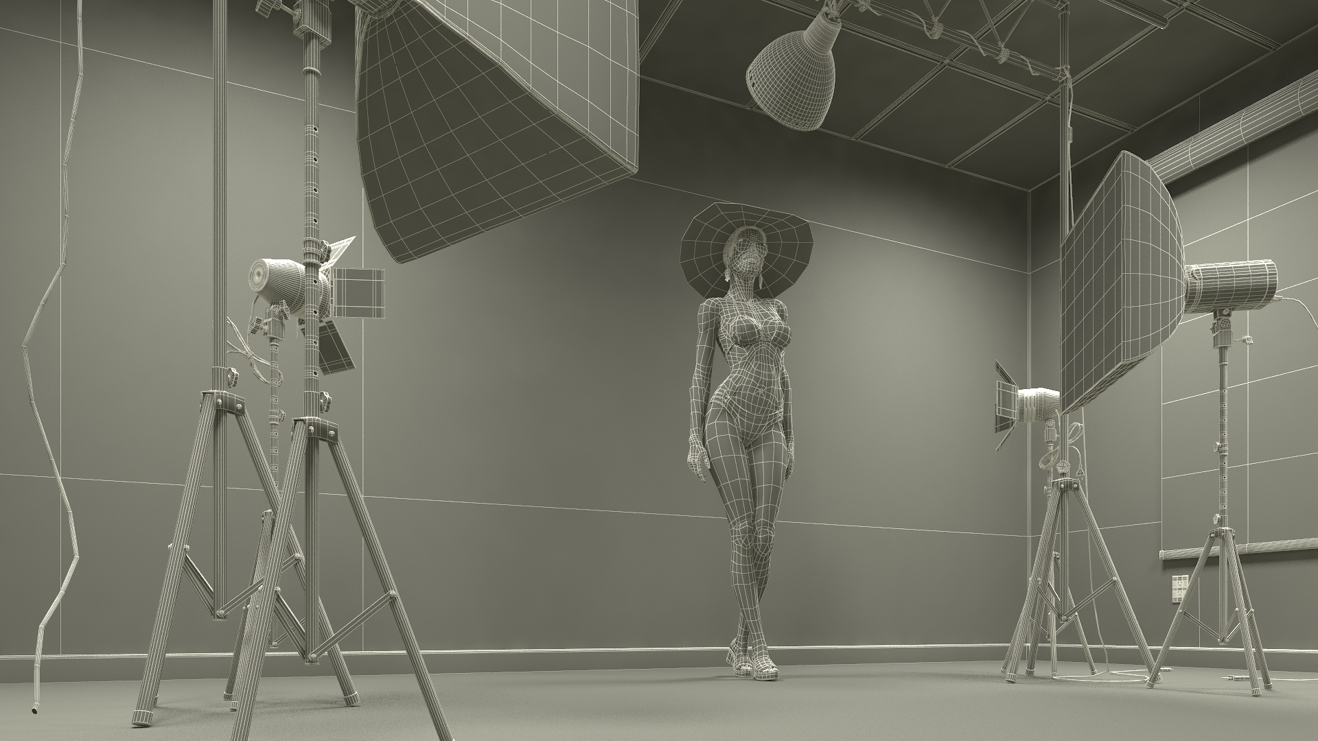 3D Dark Skinned Girl in Swimwear at Photo Studio Setting model