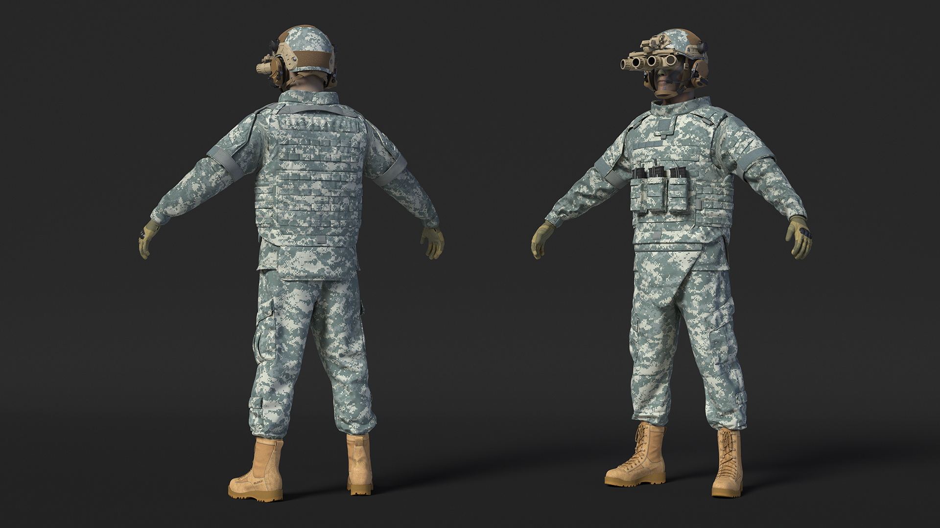 3D model Soldier Grey Camo with Night Visor Fur Rigged
