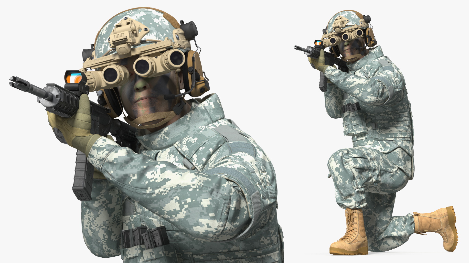 3D model Soldier Grey Camo with Night Visor Fur Rigged
