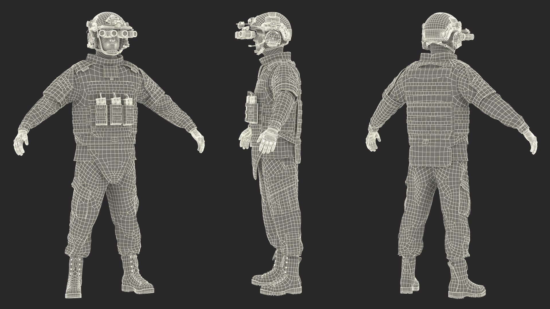 3D model Soldier Grey Camo with Night Visor Fur Rigged