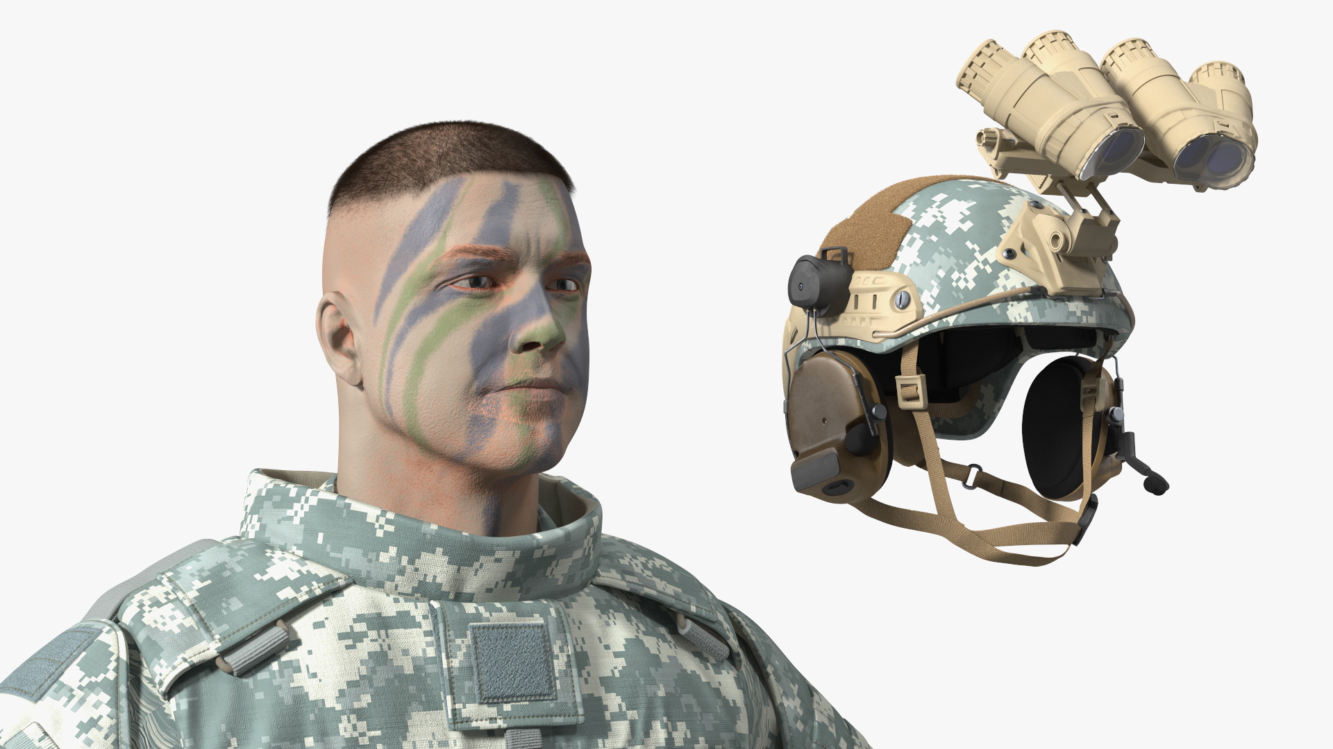 3D model Soldier Grey Camo with Night Visor Fur Rigged