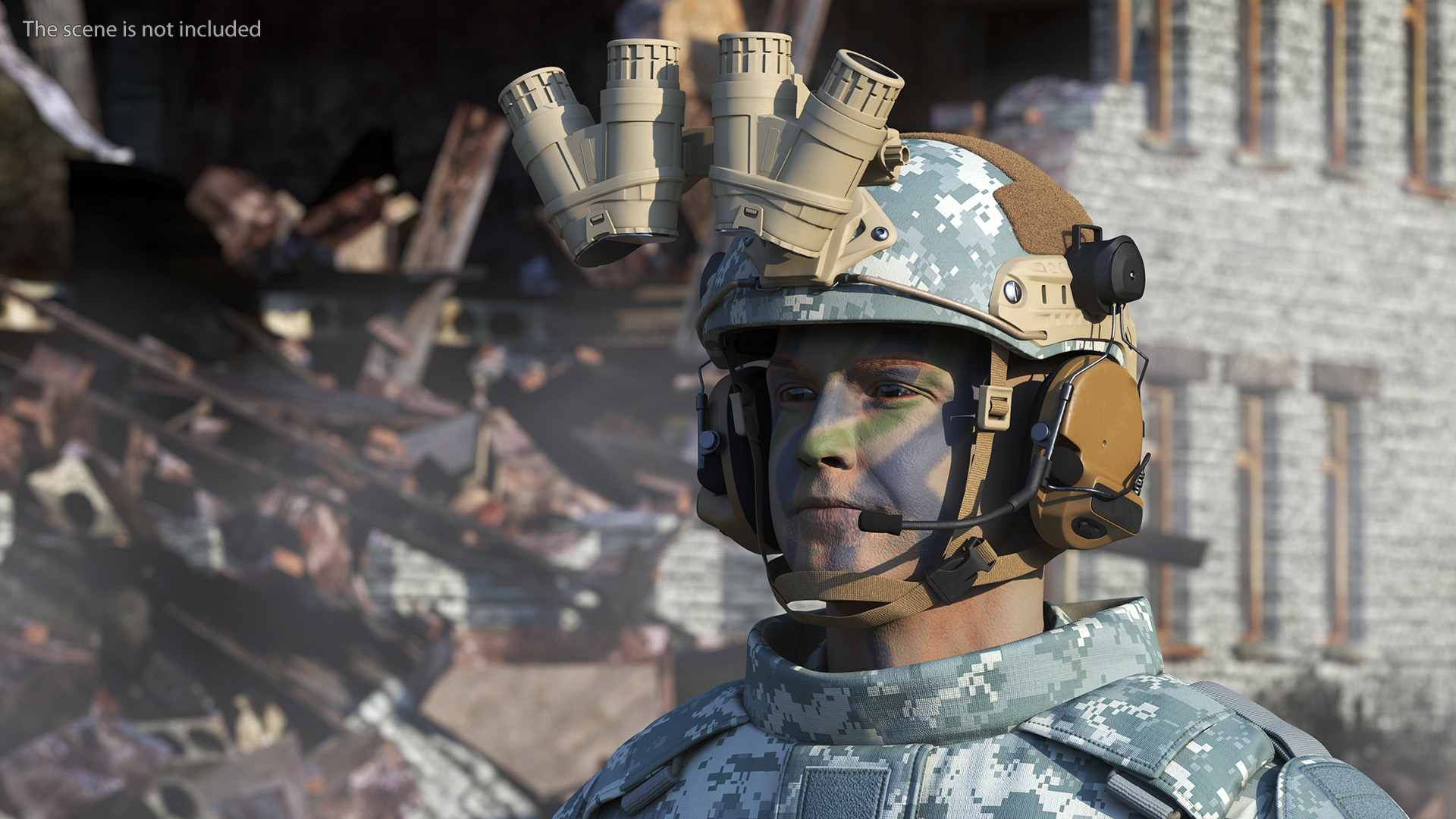 3D model Soldier Grey Camo with Night Visor Fur Rigged