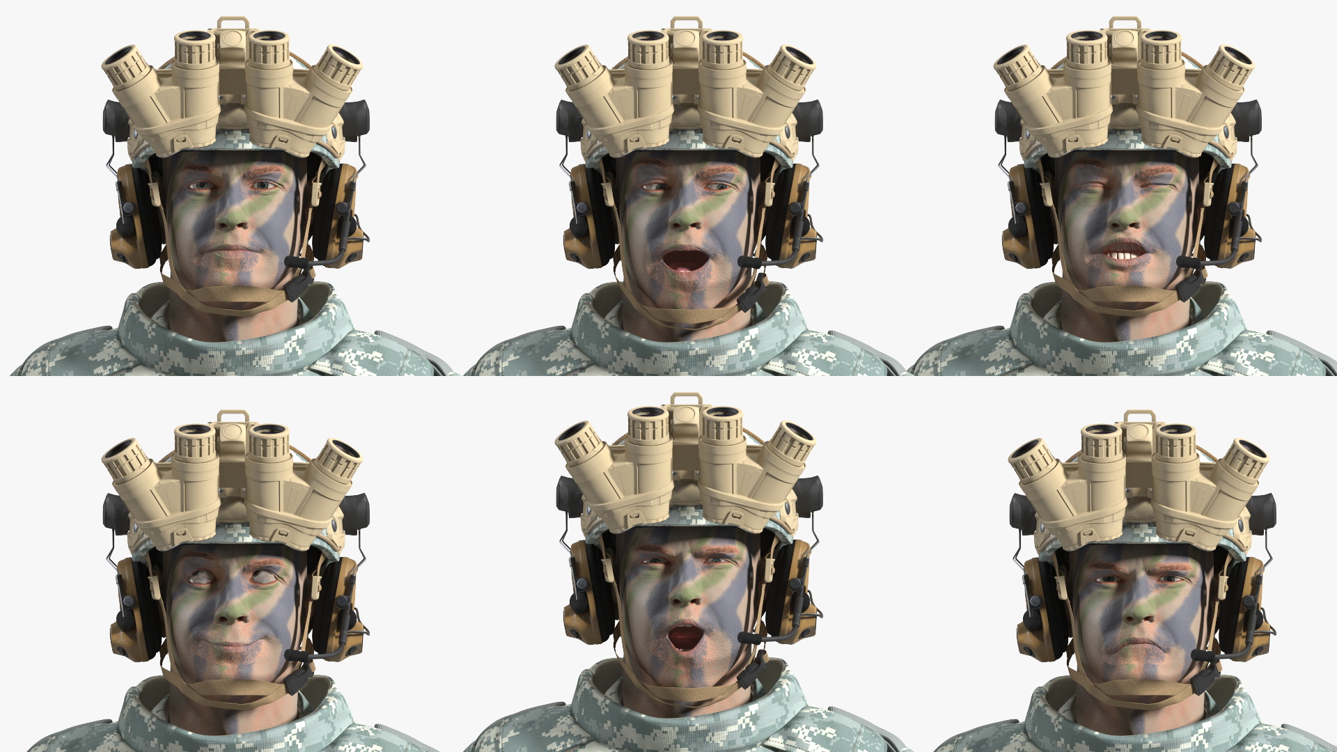 3D model Soldier Grey Camo with Night Visor Fur Rigged