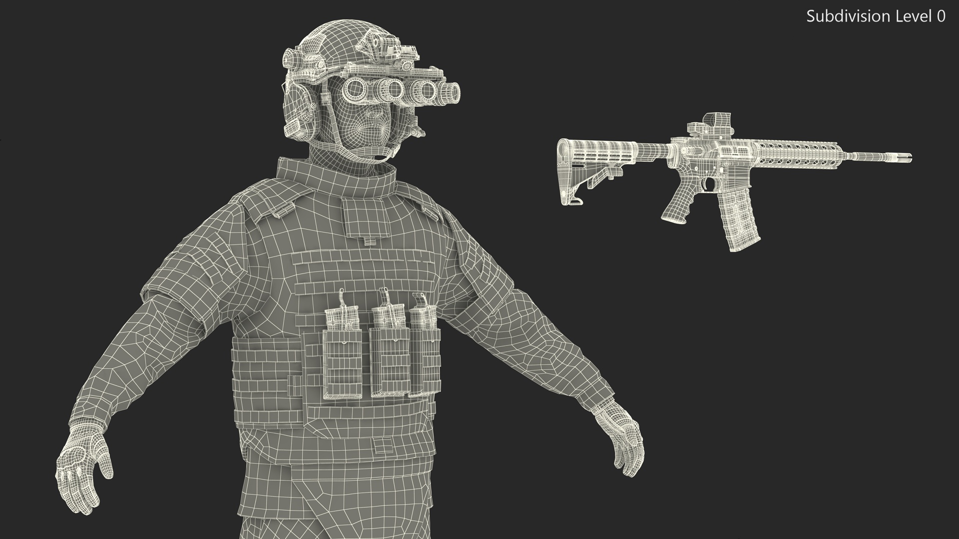 3D model Soldier Grey Camo with Night Visor Fur Rigged