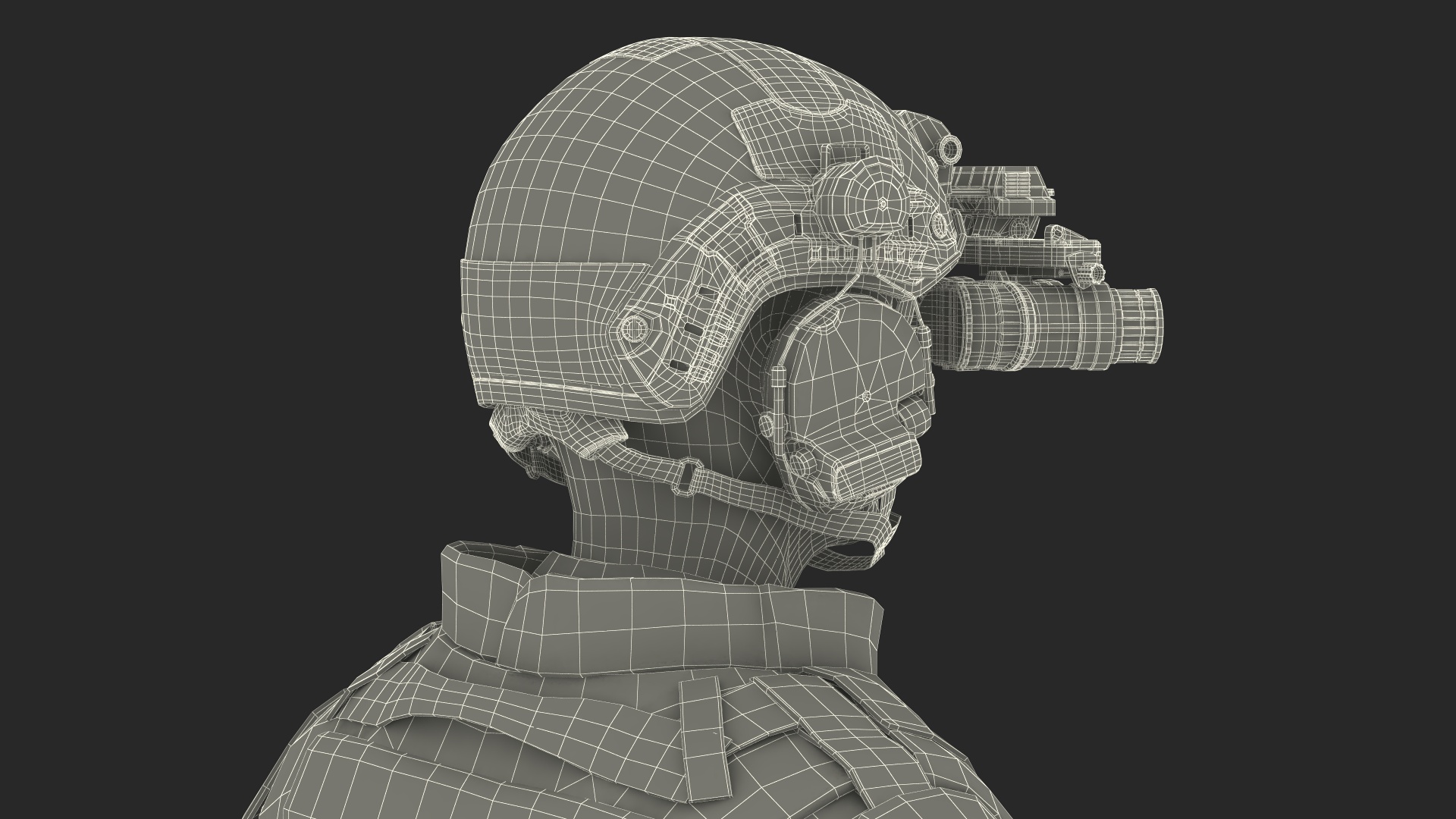 3D model Soldier Grey Camo with Night Visor Fur Rigged