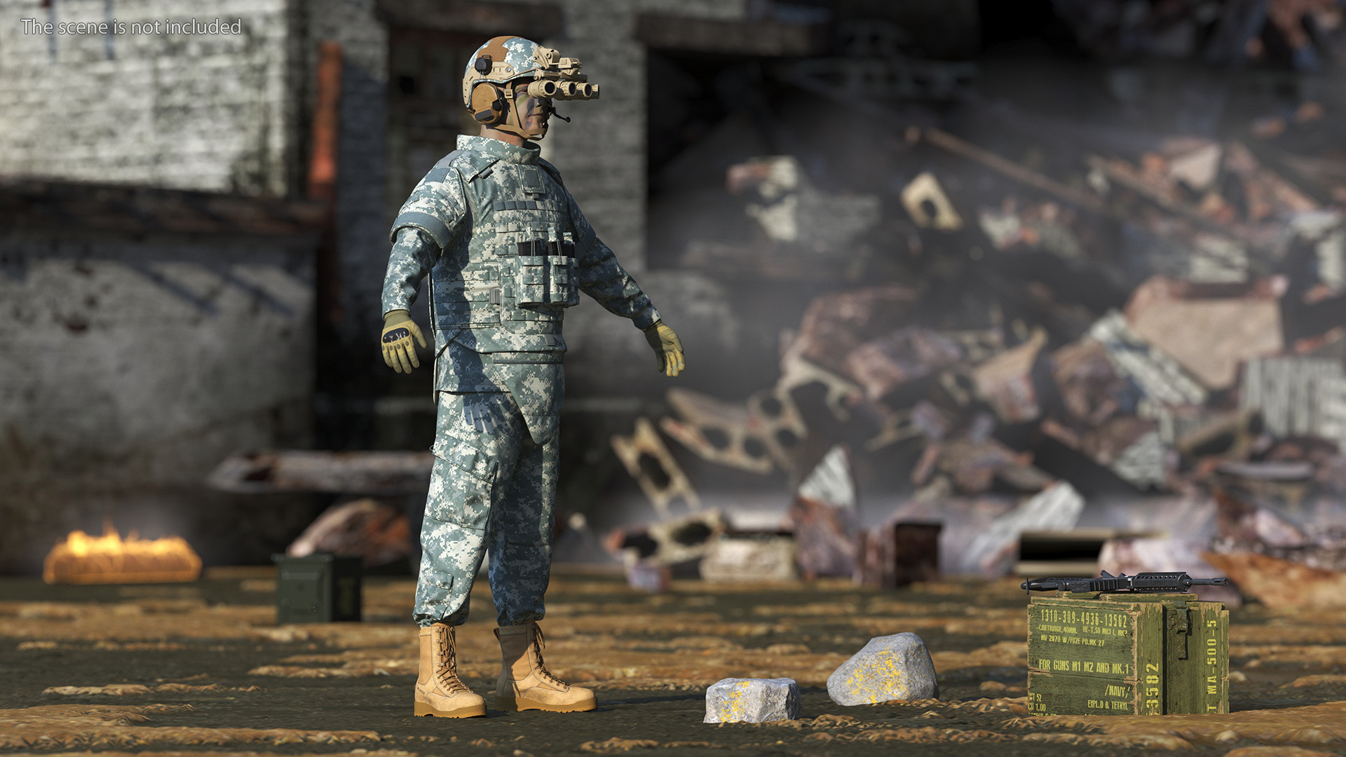 3D model Soldier Grey Camo with Night Visor Fur Rigged