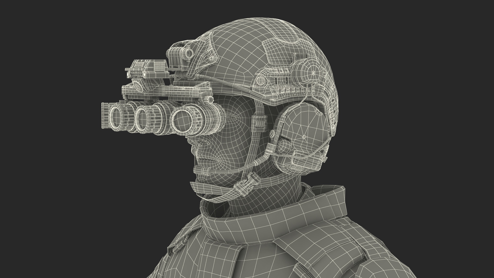3D model Soldier Grey Camo with Night Visor Fur Rigged