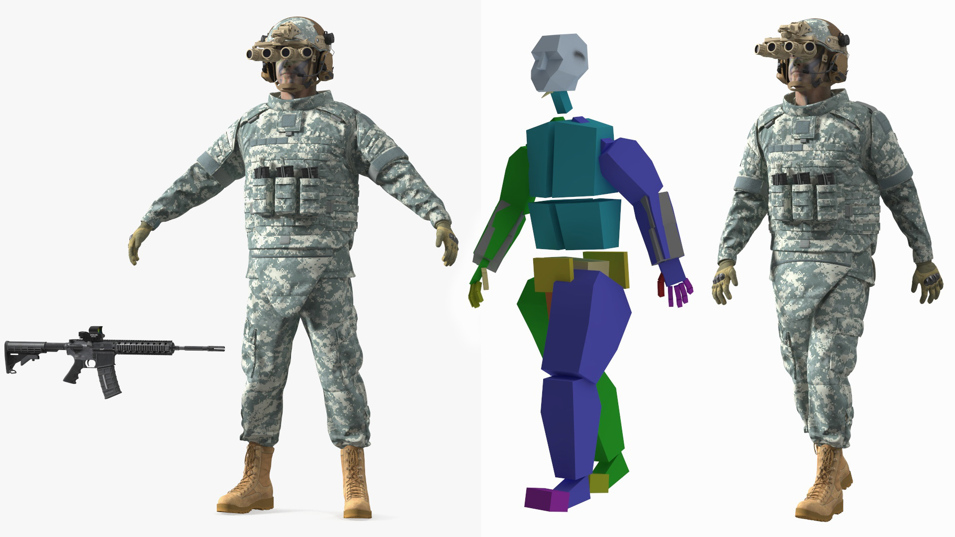 3D model Soldier Grey Camo with Night Visor Fur Rigged