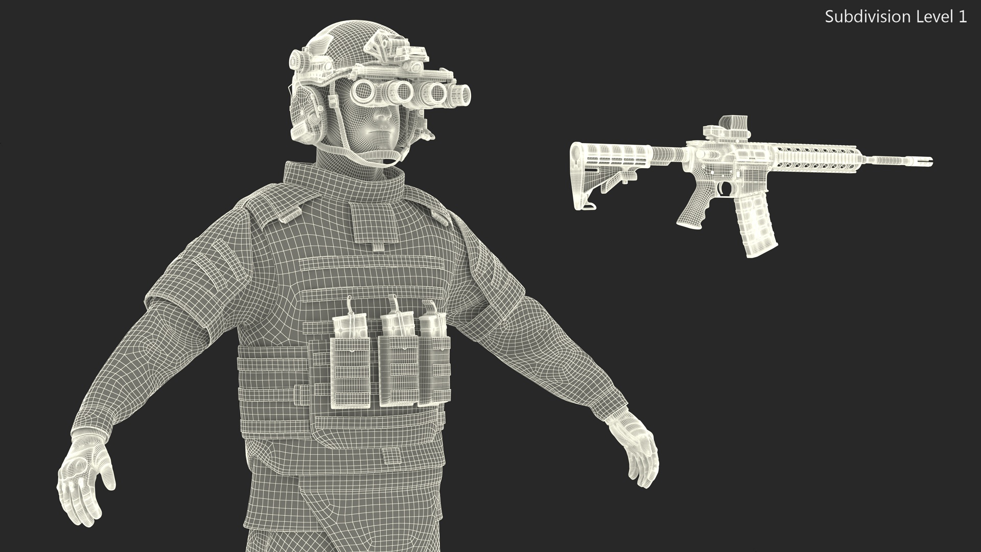 3D model Soldier Grey Camo with Night Visor Fur Rigged