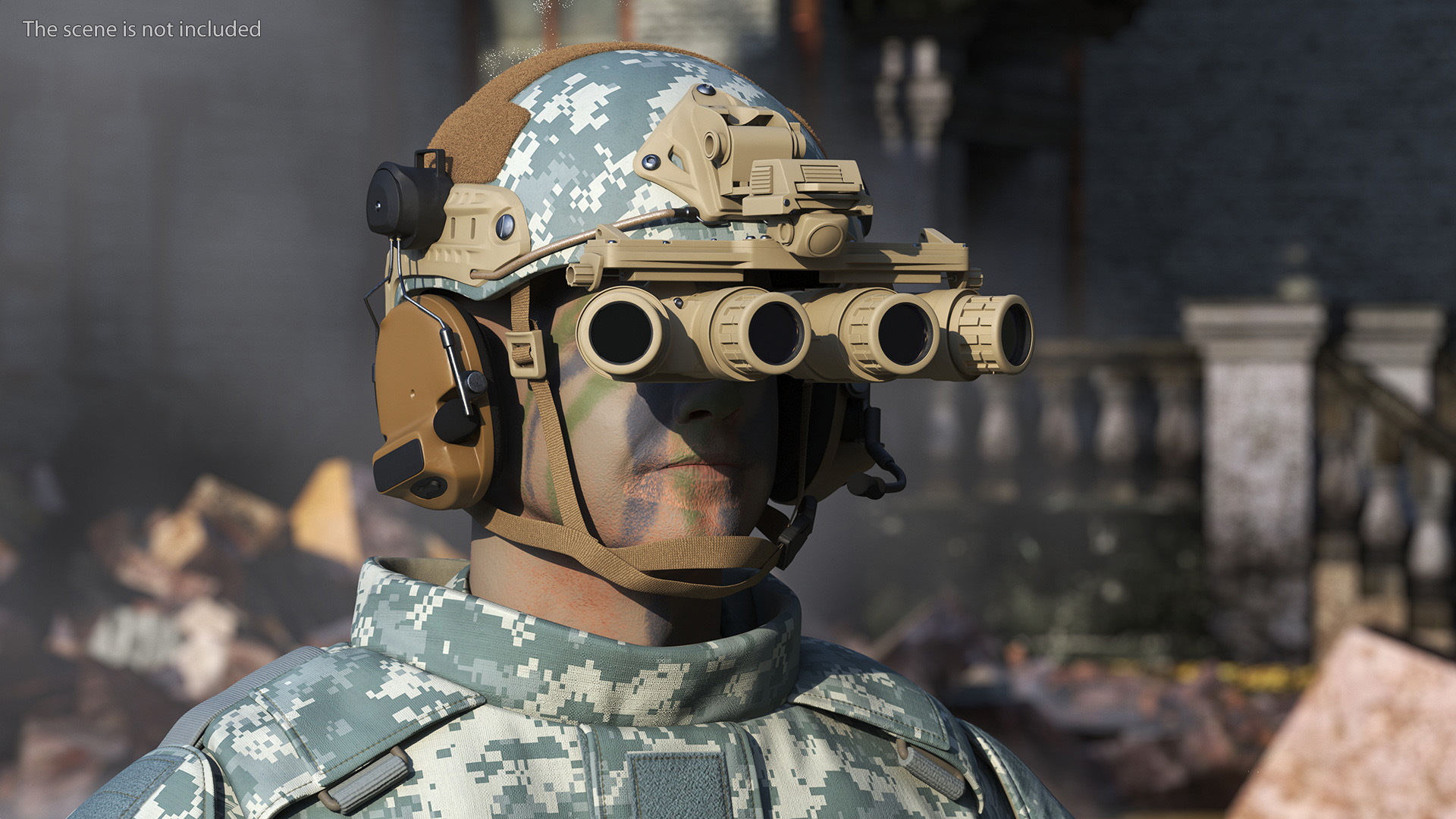 3D model Soldier Grey Camo with Night Visor Fur Rigged