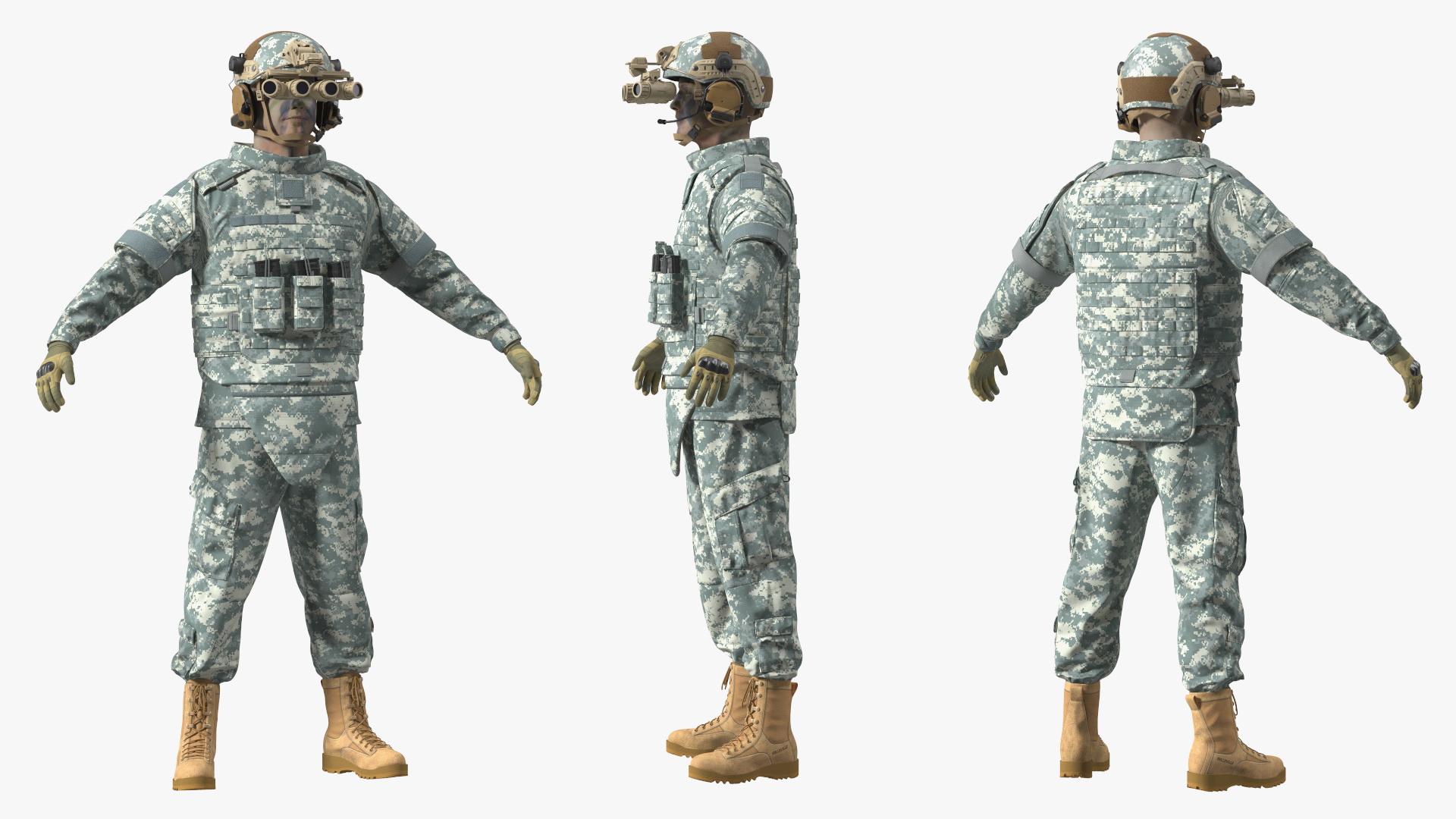 3D model Soldier Grey Camo with Night Visor Fur Rigged