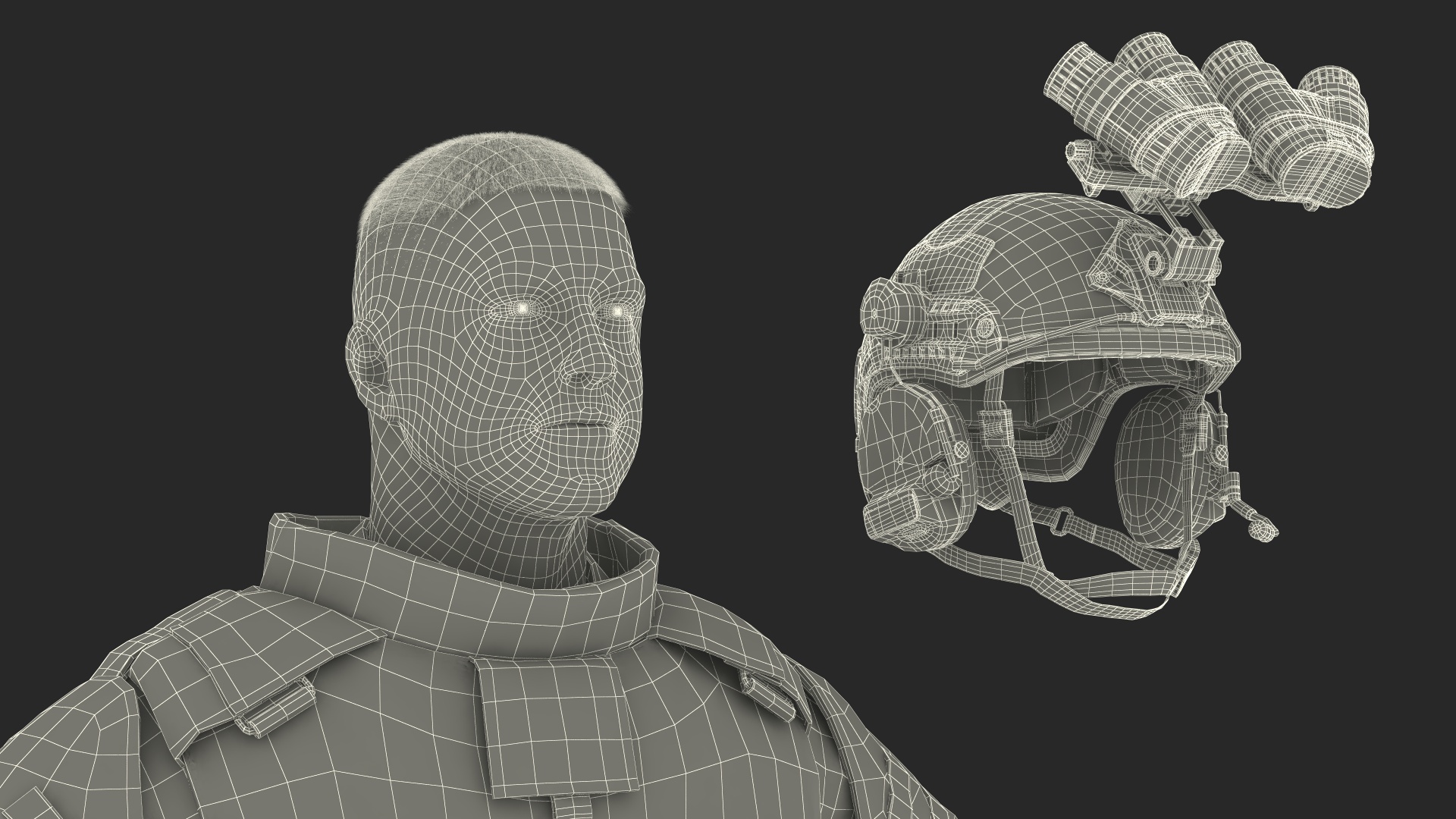 3D model Soldier Grey Camo with Night Visor Fur Rigged