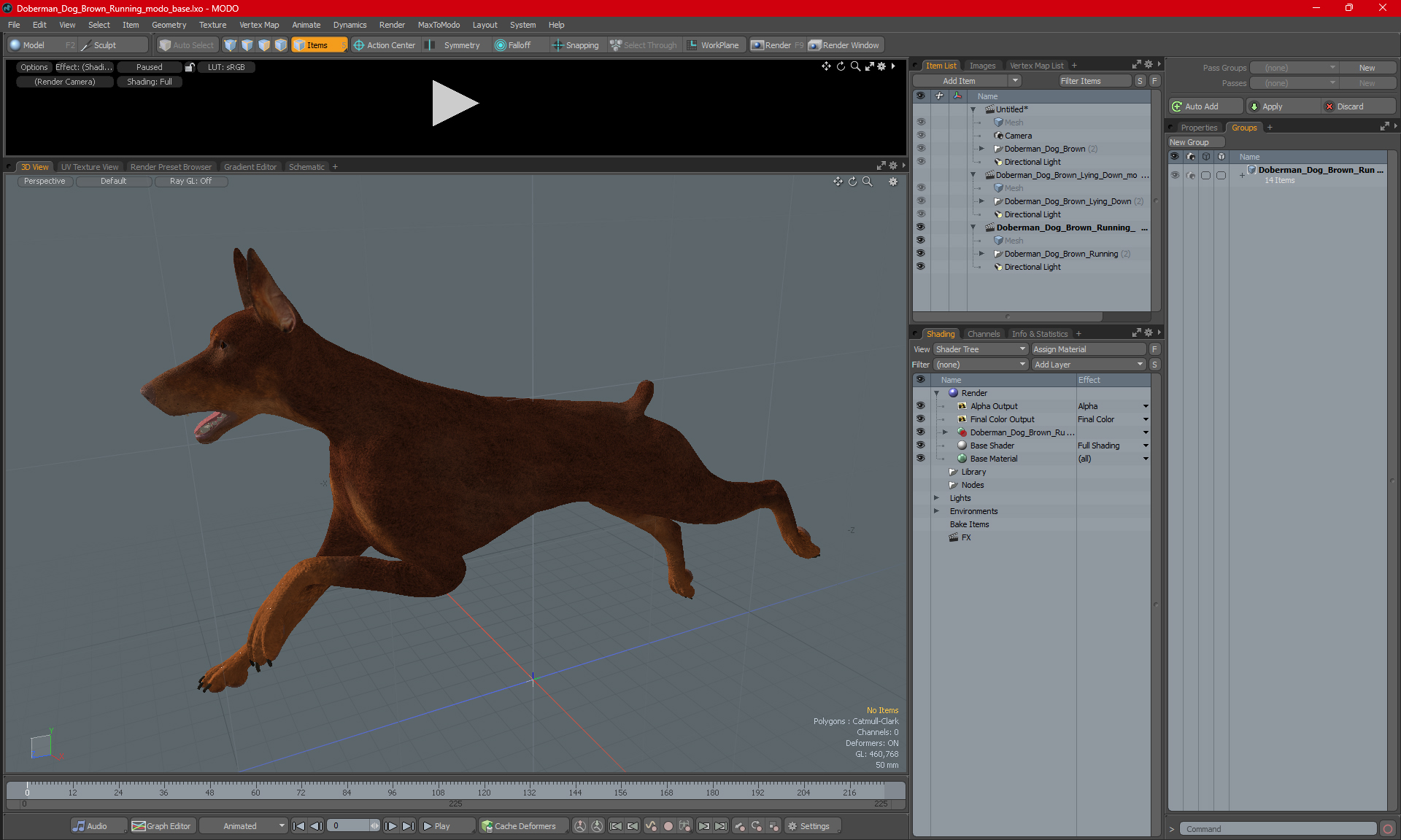 3D Doberman Dog Brown Running