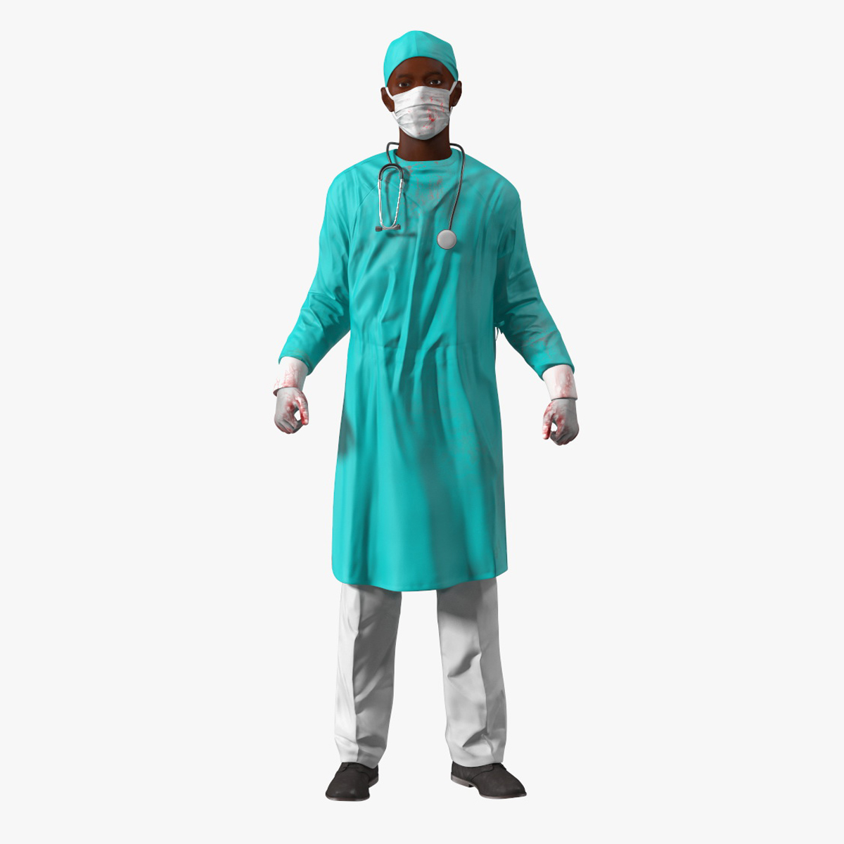 3D African Black Male Doctor Wearing Face Mask Blood Stained Rigged for Cinema 4D model