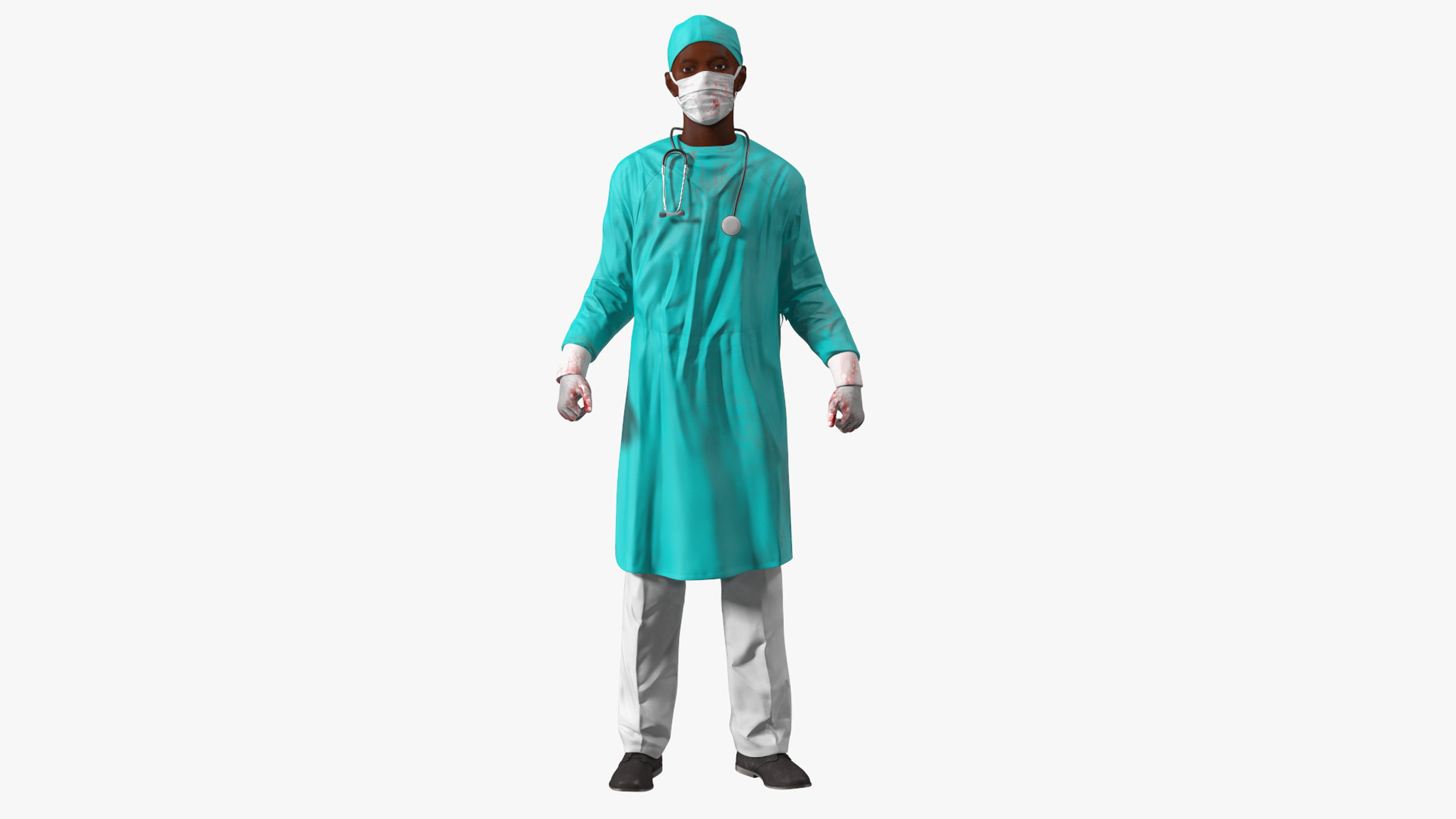 3D African Black Male Doctor Wearing Face Mask Blood Stained Rigged for Cinema 4D model