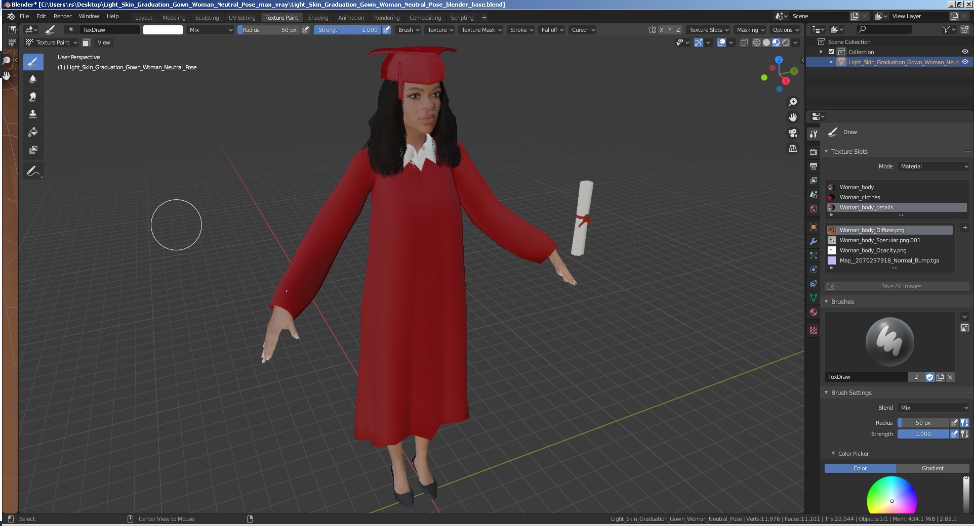 3D model Light Skin Graduation Gown Woman Neutral Pose