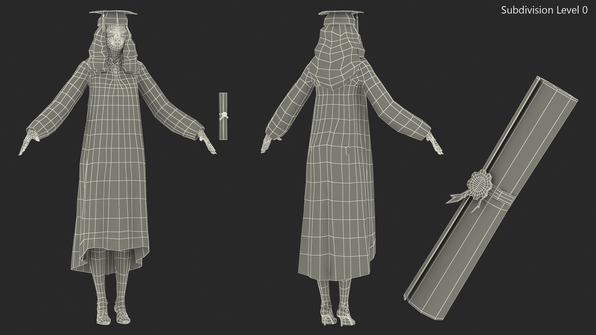 3D model Light Skin Graduation Gown Woman Neutral Pose