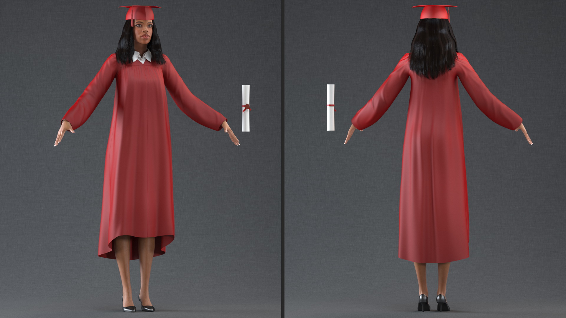 3D model Light Skin Graduation Gown Woman Neutral Pose
