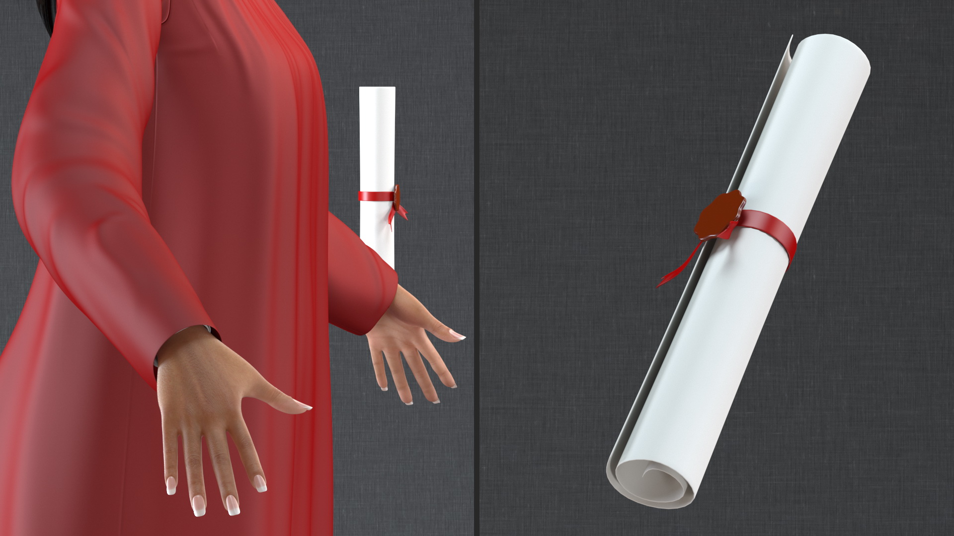 3D model Light Skin Graduation Gown Woman Neutral Pose