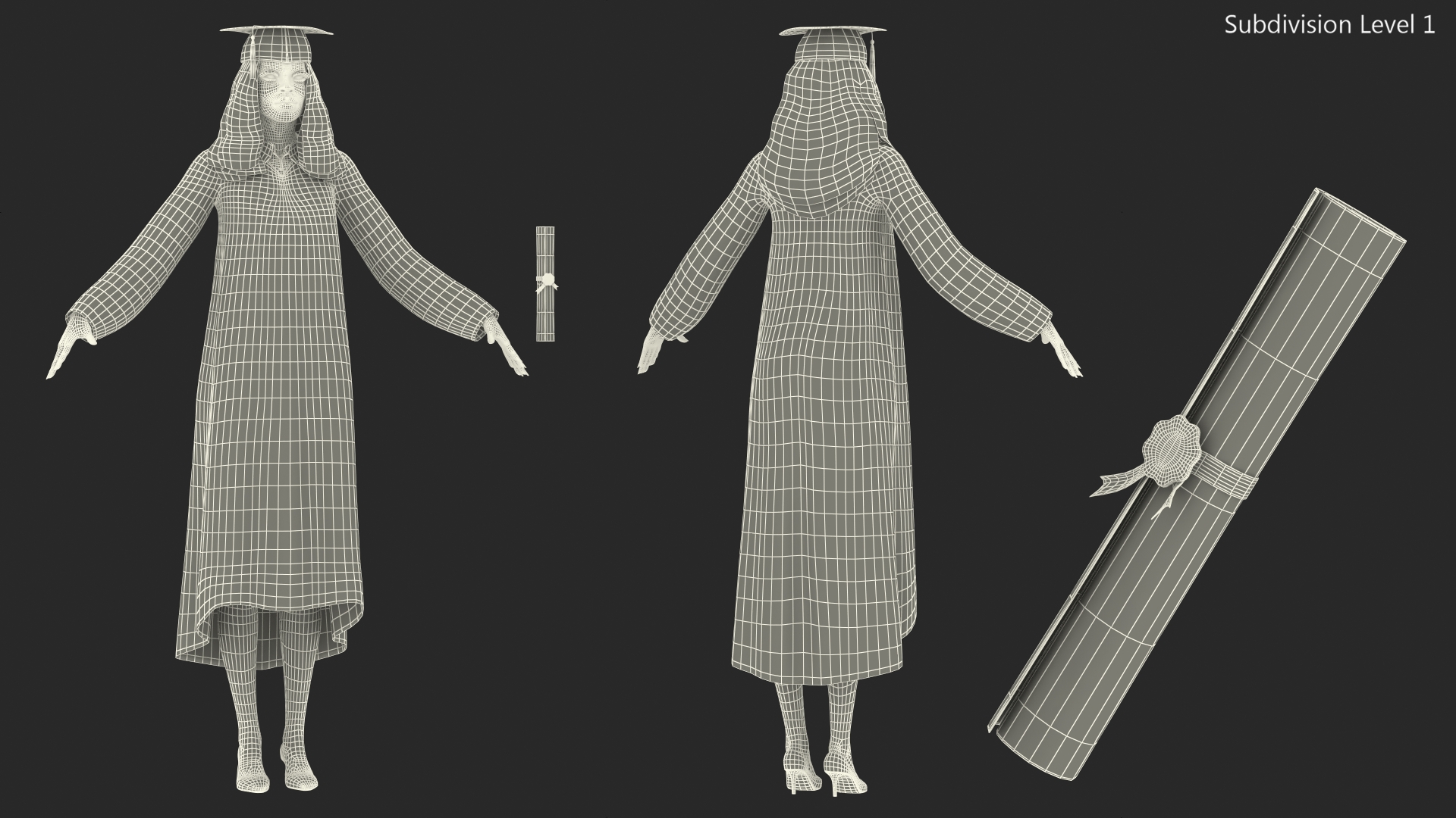 3D model Light Skin Graduation Gown Woman Neutral Pose