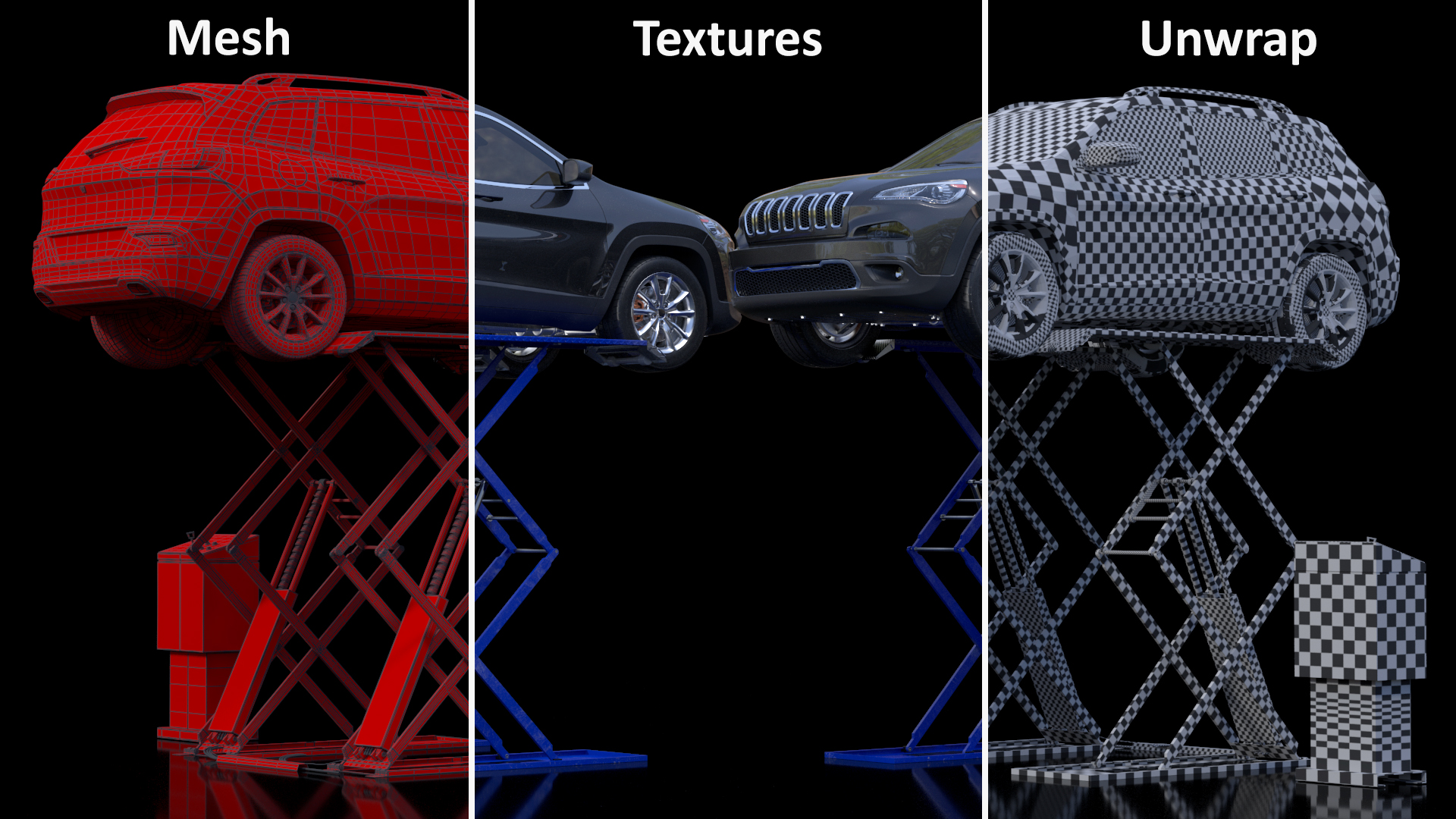 3D Automotive Scissor Lift and SUV Rigged model
