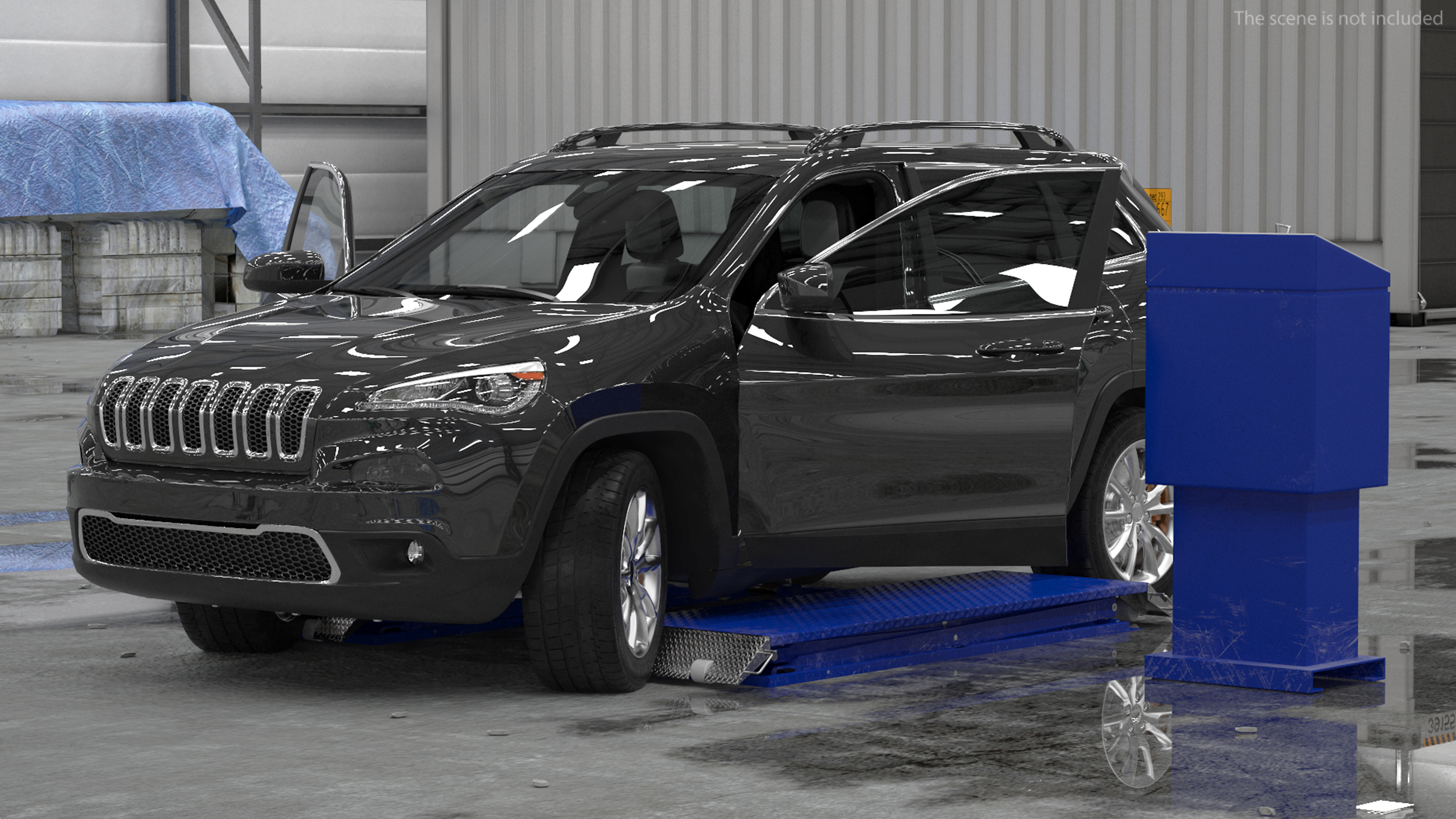 3D Automotive Scissor Lift and SUV Rigged model