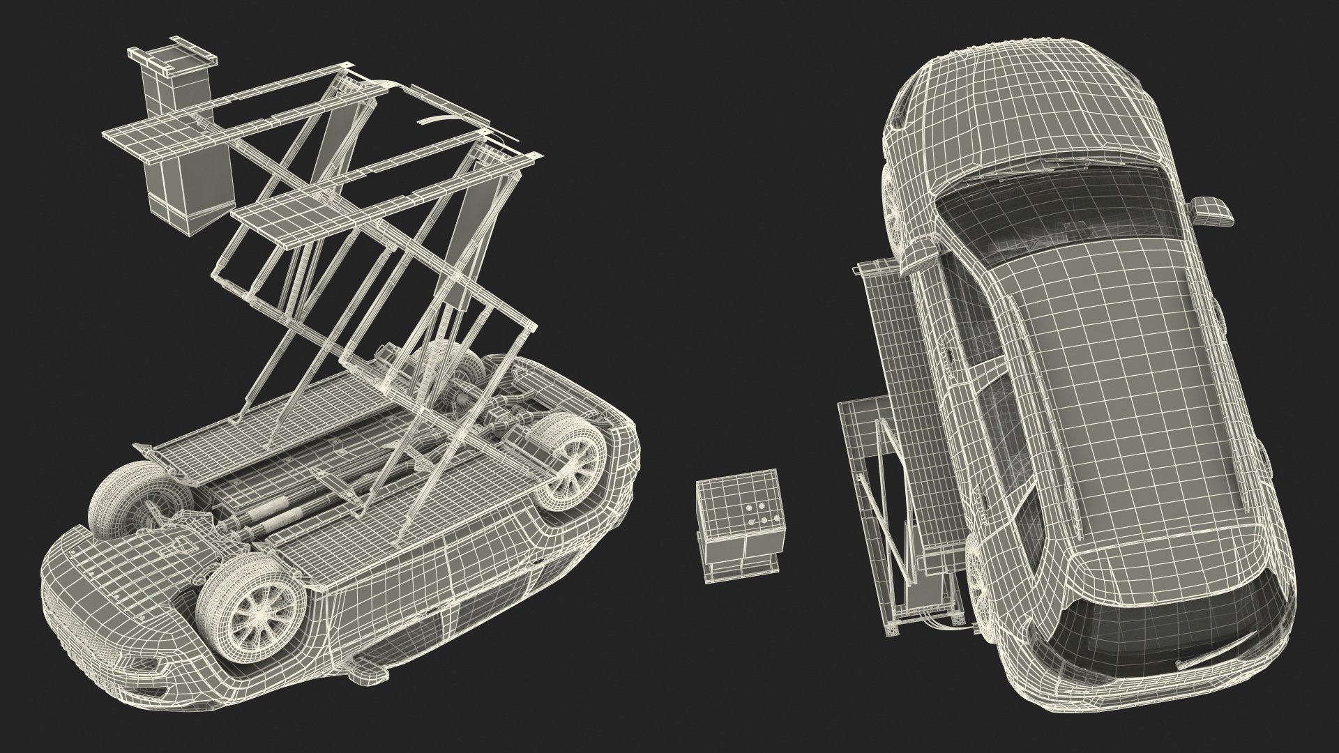 3D Automotive Scissor Lift and SUV Rigged model