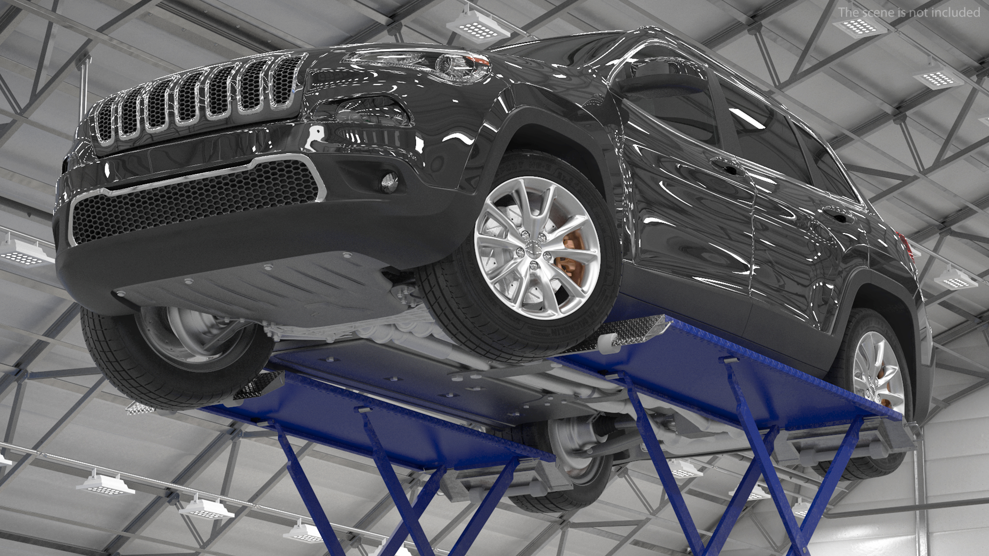 3D Automotive Scissor Lift and SUV Rigged model