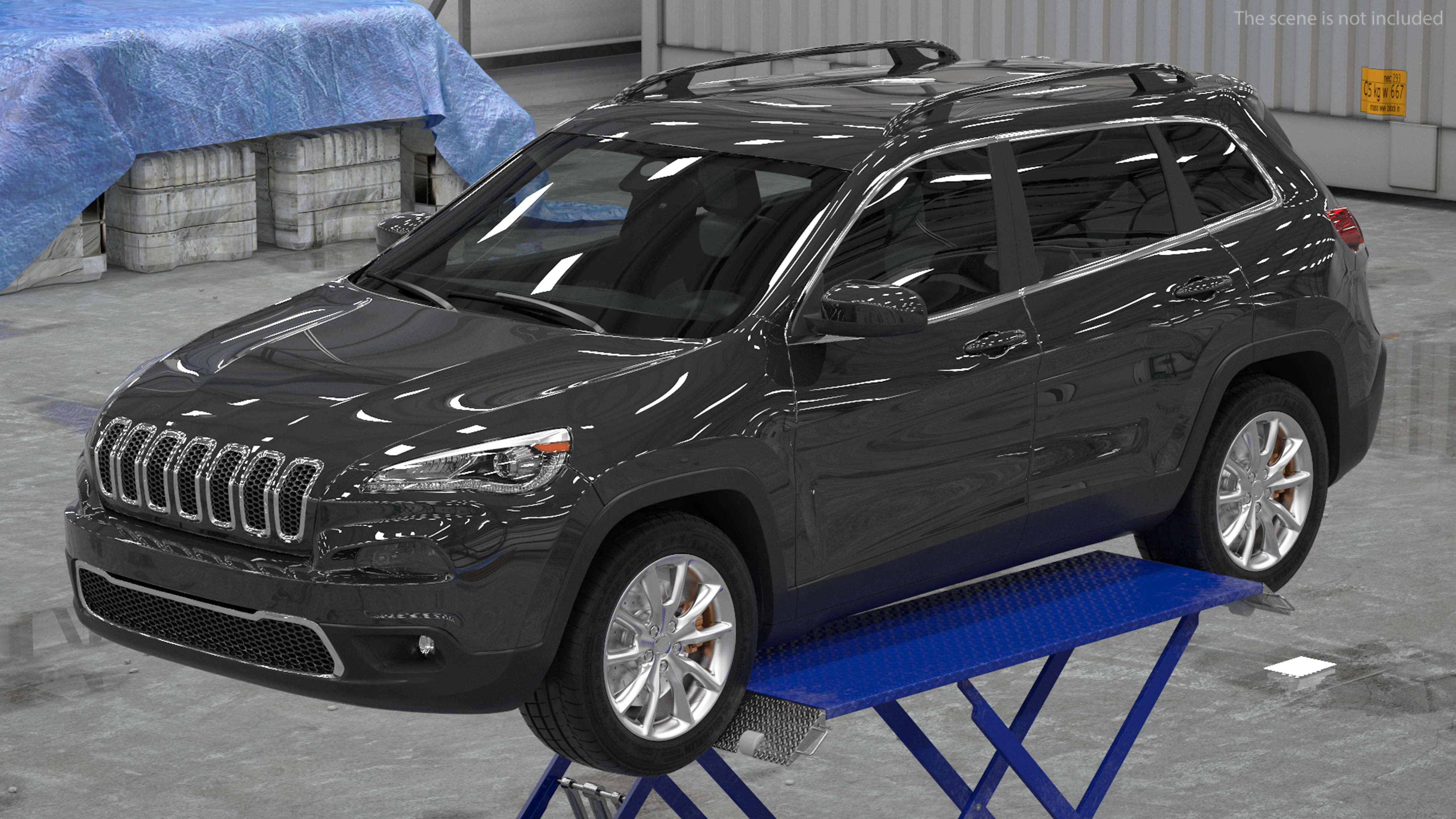 3D Automotive Scissor Lift and SUV Rigged model