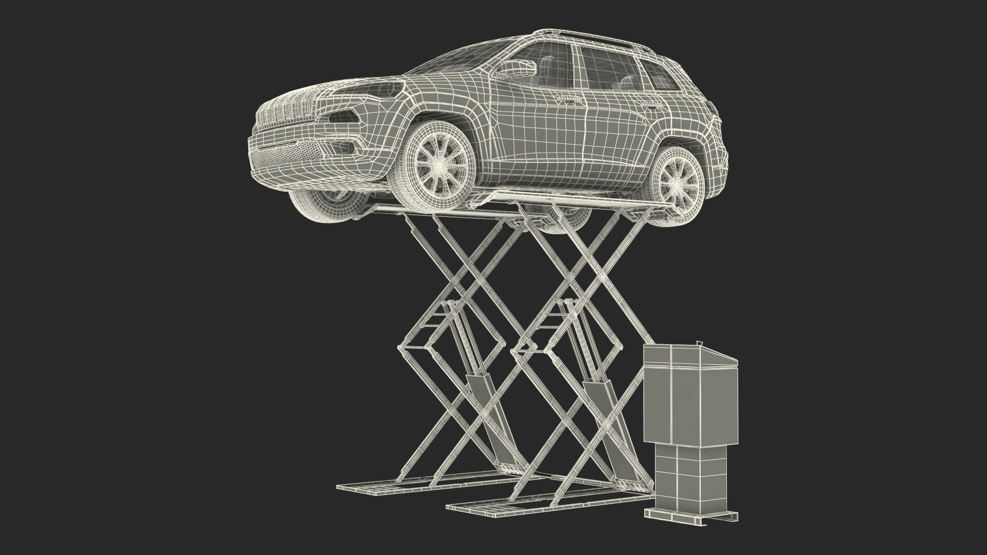 3D Automotive Scissor Lift and SUV Rigged model