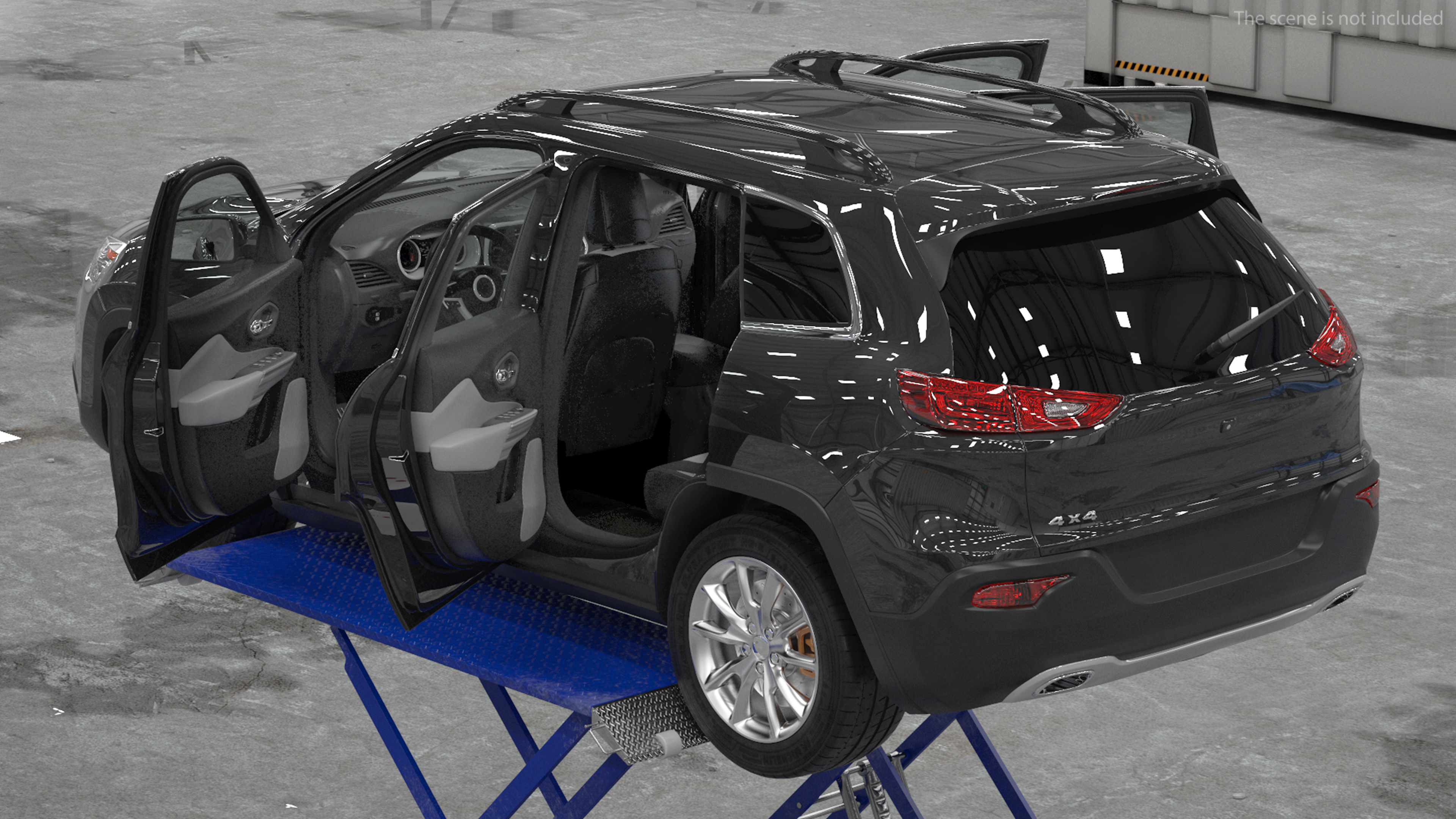 3D Automotive Scissor Lift and SUV Rigged model