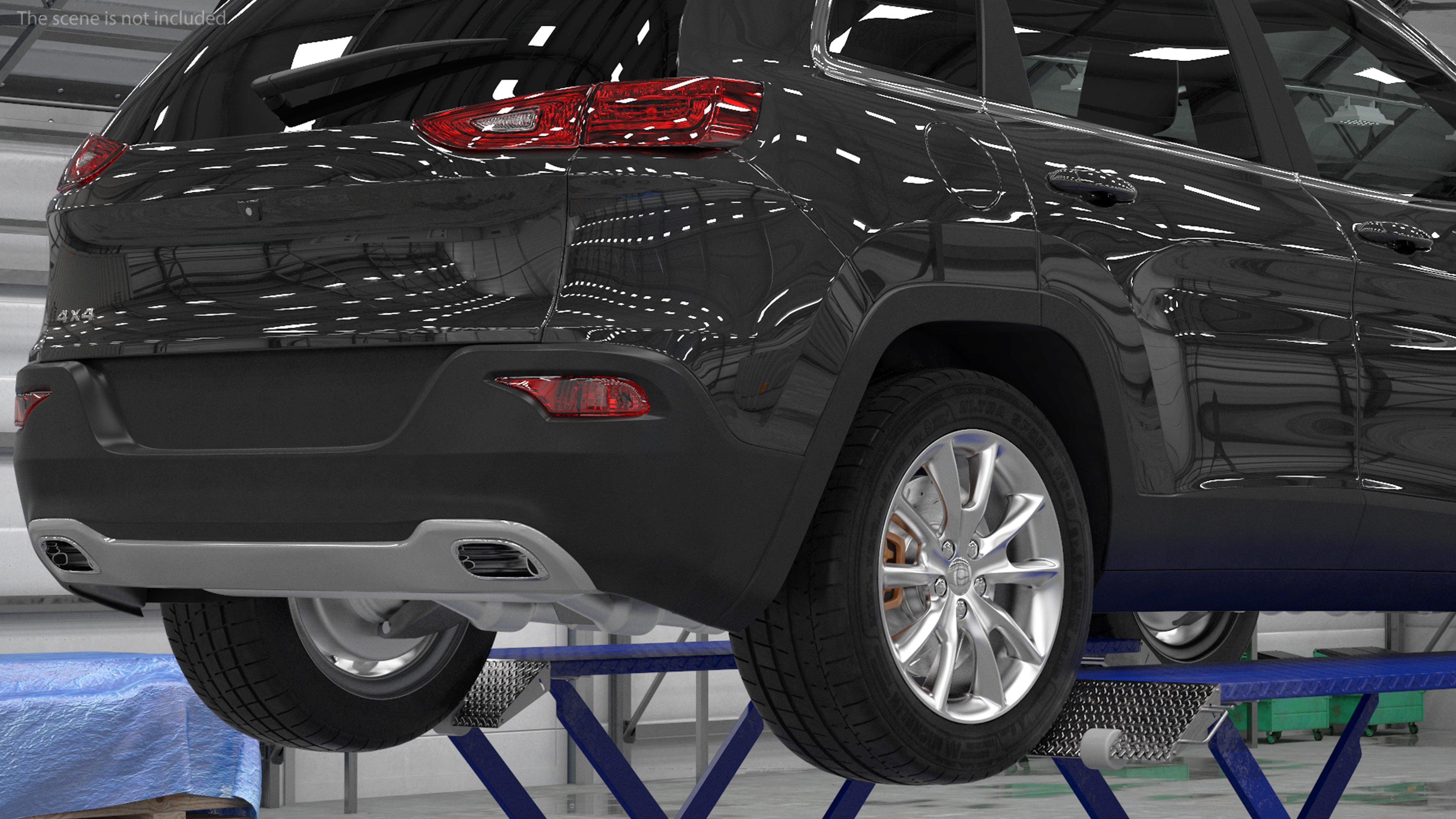 3D Automotive Scissor Lift and SUV Rigged model