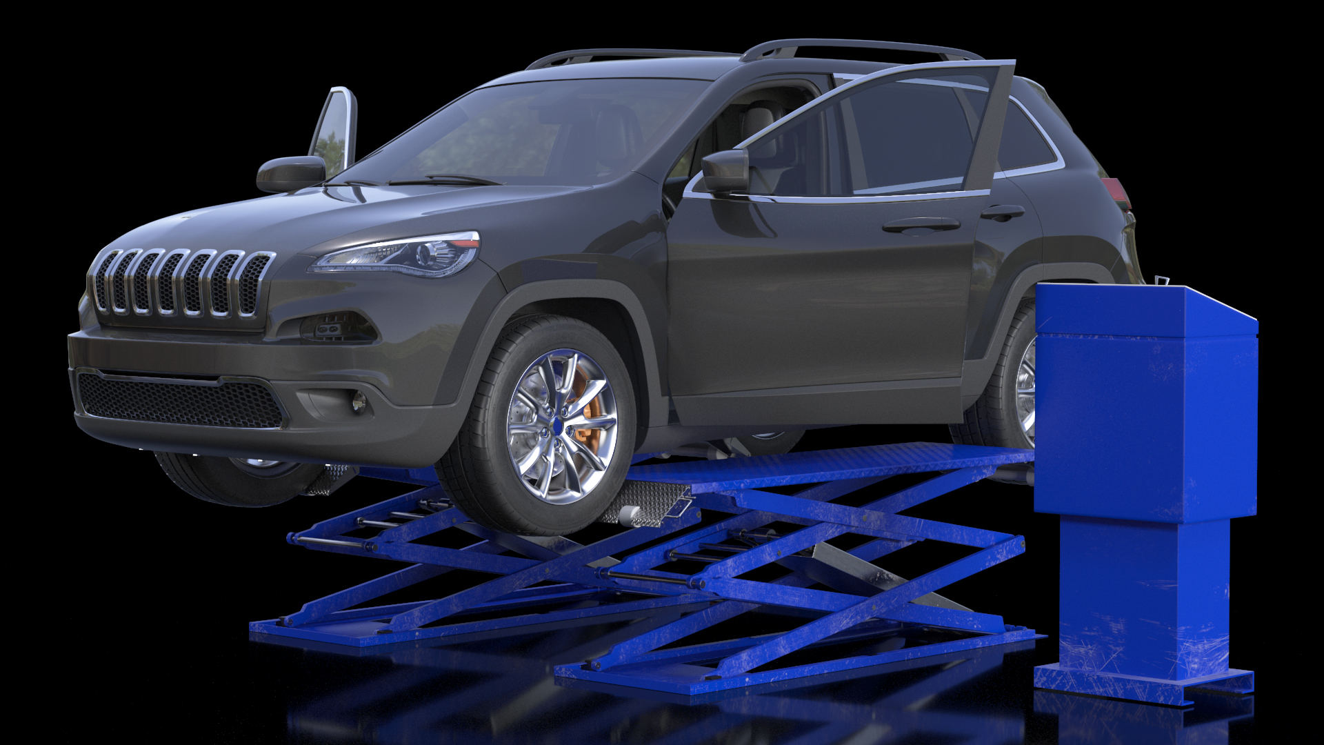 3D Automotive Scissor Lift and SUV Rigged model