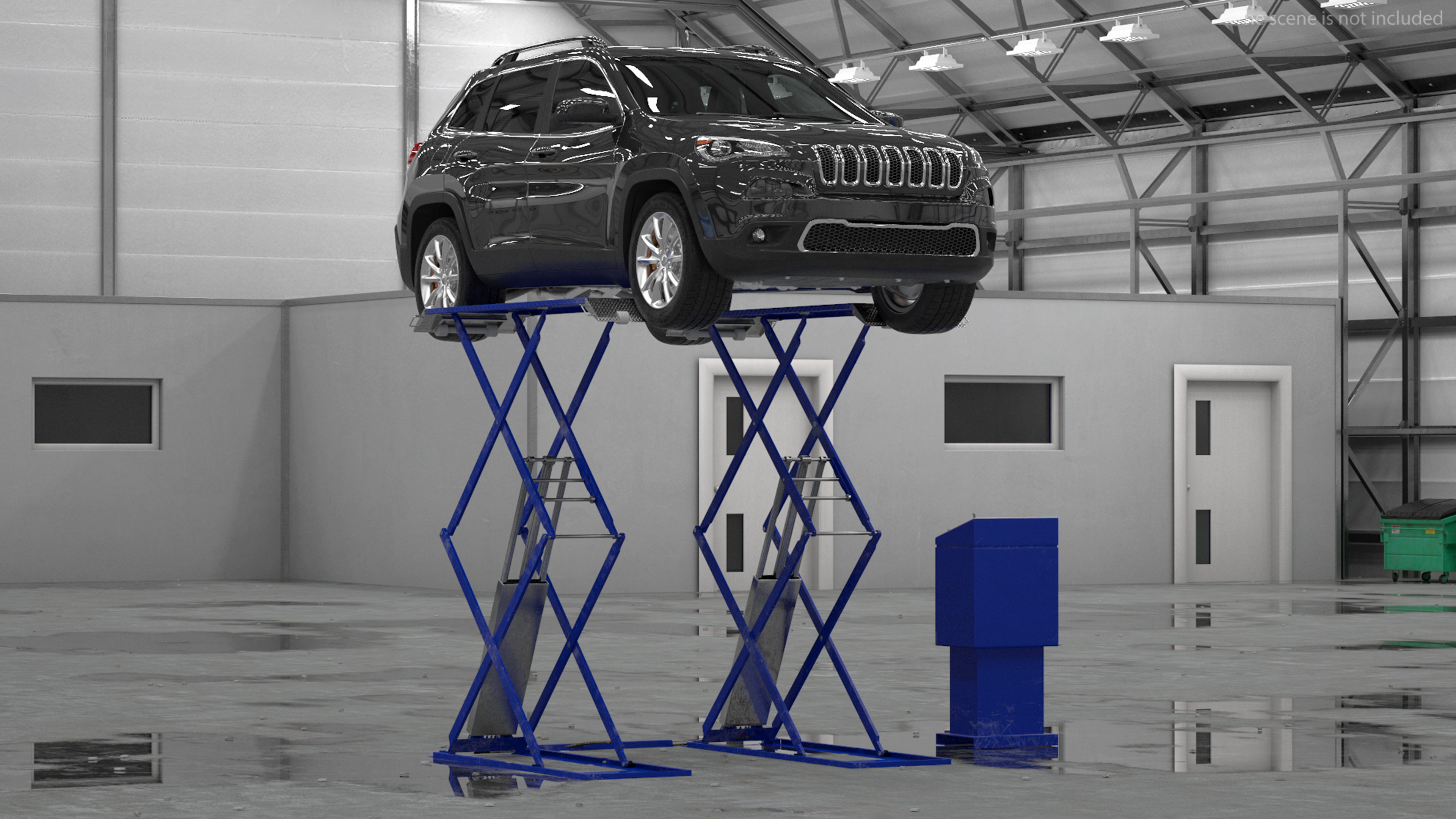 3D Automotive Scissor Lift and SUV Rigged model