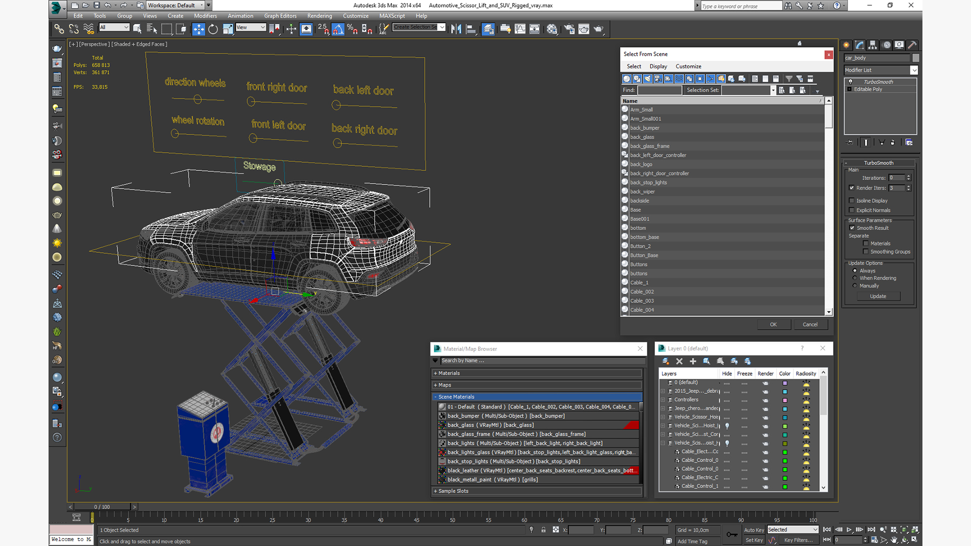 3D Automotive Scissor Lift and SUV Rigged model