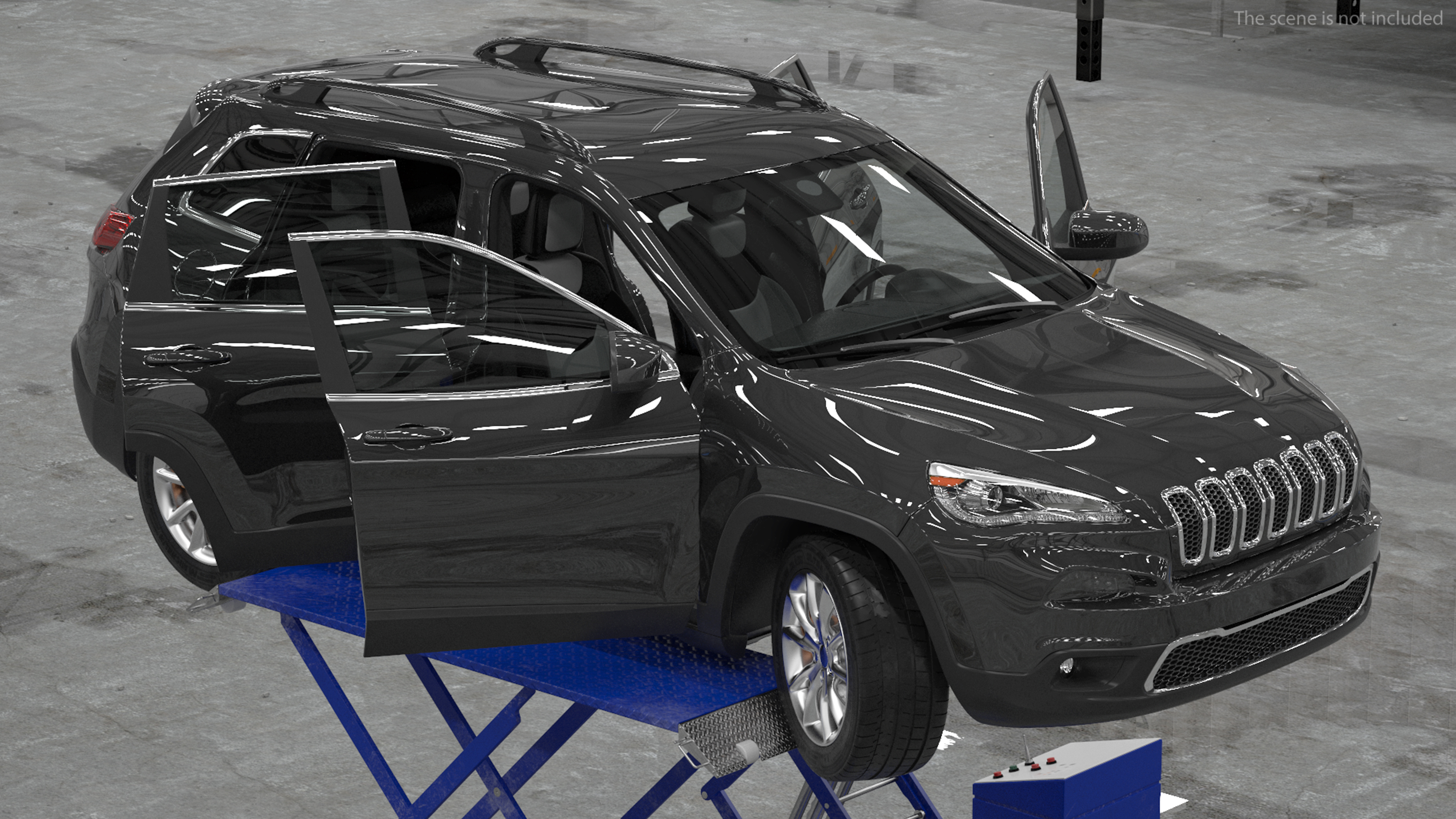 3D Automotive Scissor Lift and SUV Rigged model
