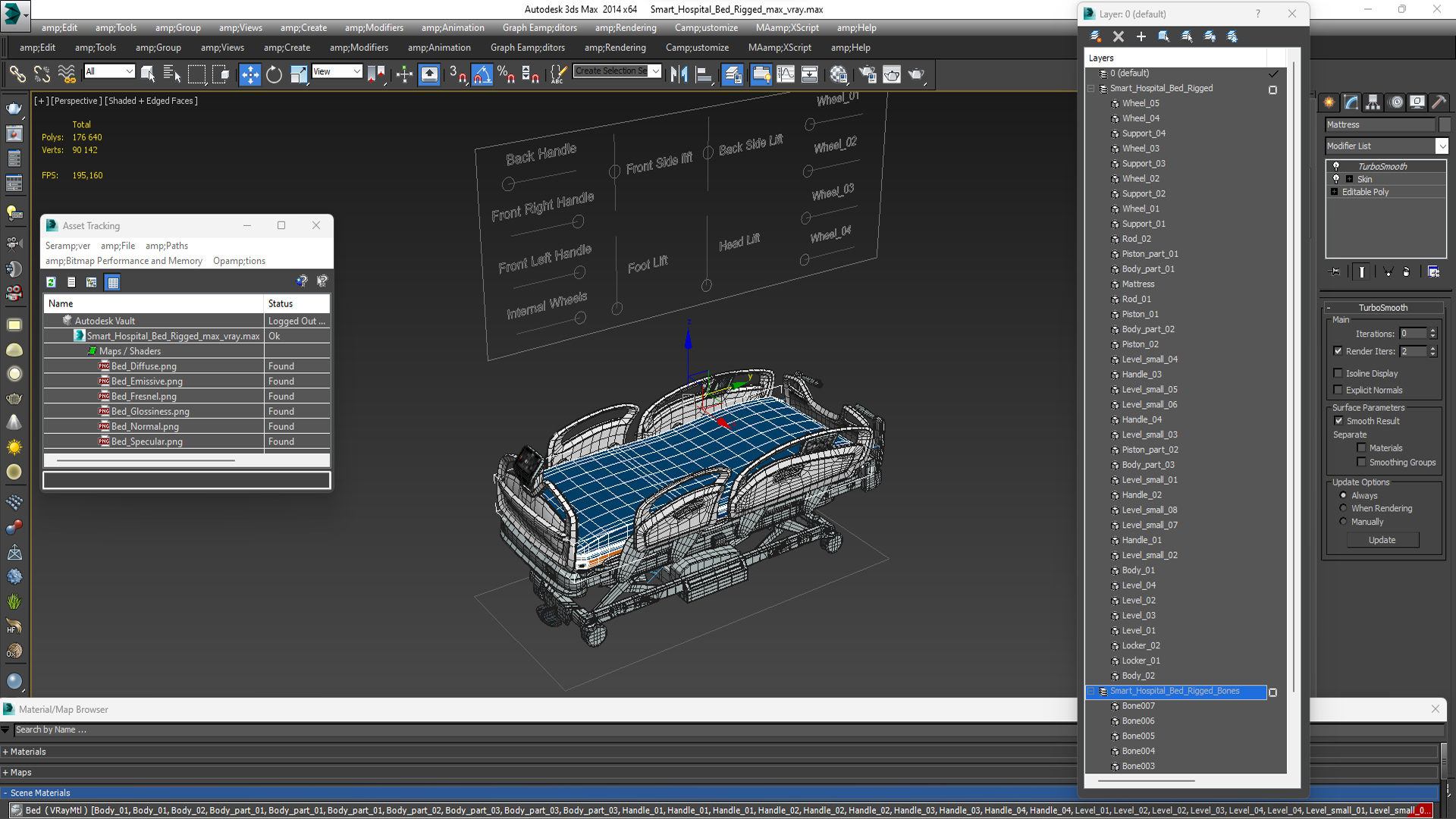Smart Hospital Bed Rigged for Maya 3D model