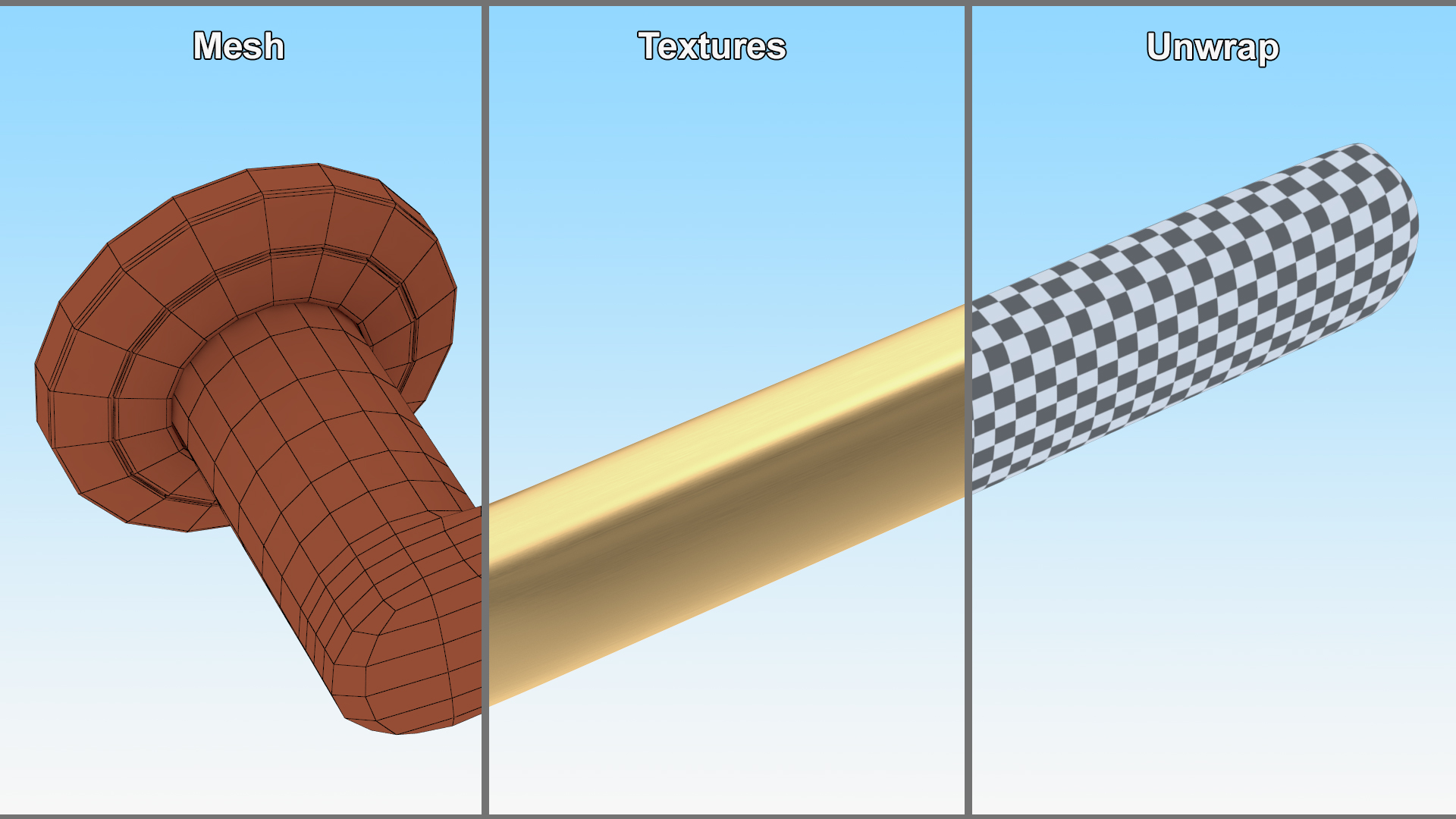 3D Gold Straight Door Handles