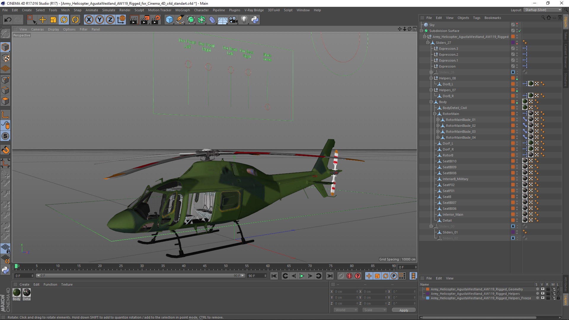 Army Helicopter AgustaWestland AW119 Rigged for Cinema 4D 3D