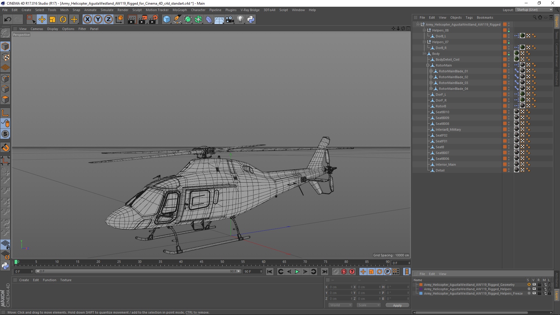 Army Helicopter AgustaWestland AW119 Rigged for Cinema 4D 3D