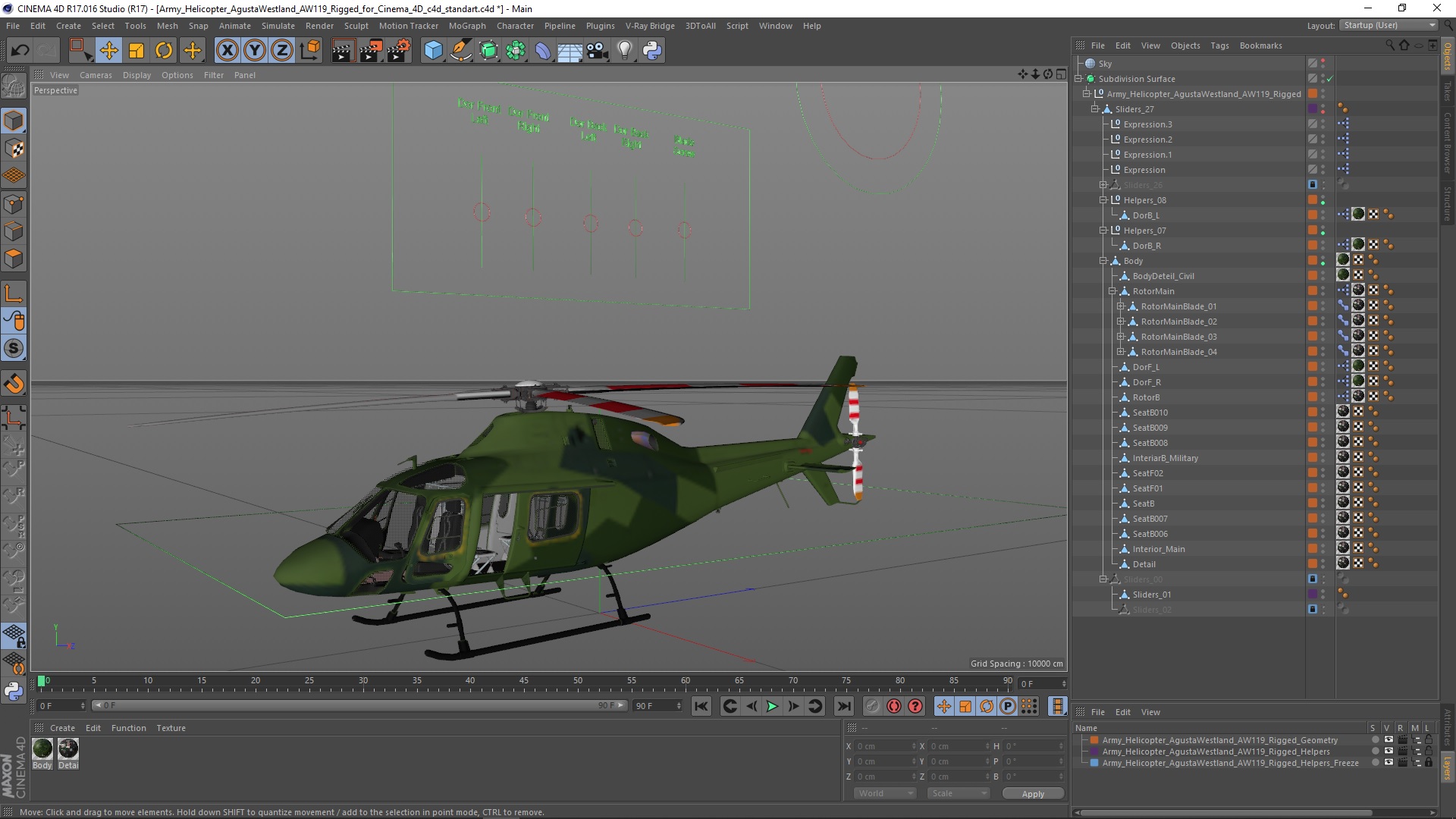 Army Helicopter AgustaWestland AW119 Rigged for Cinema 4D 3D