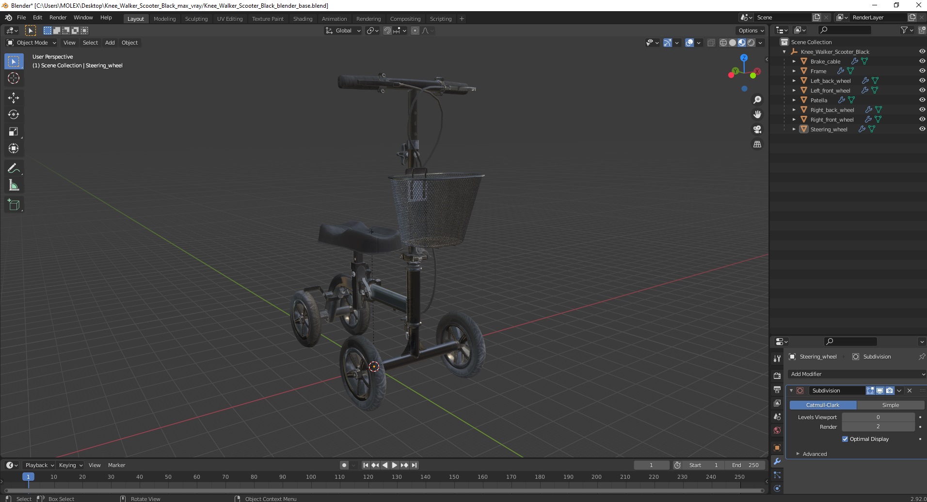 3D model Knee Walker Scooter Black