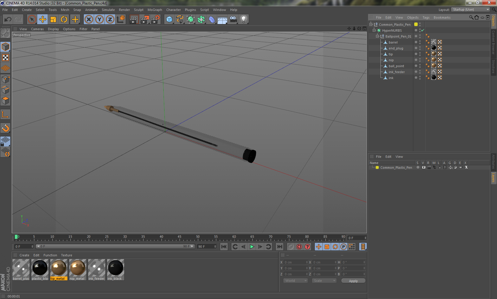 3D Common Plastic Pen model