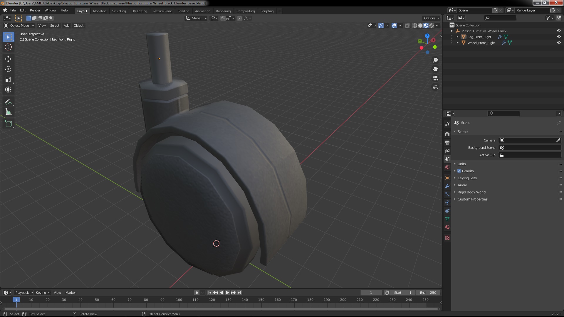 Plastic Furniture Wheel Black 3D model
