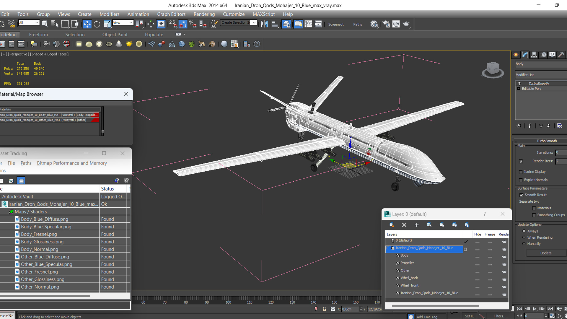 3D Iranian Dron Qods Mohajer 10 Blue model