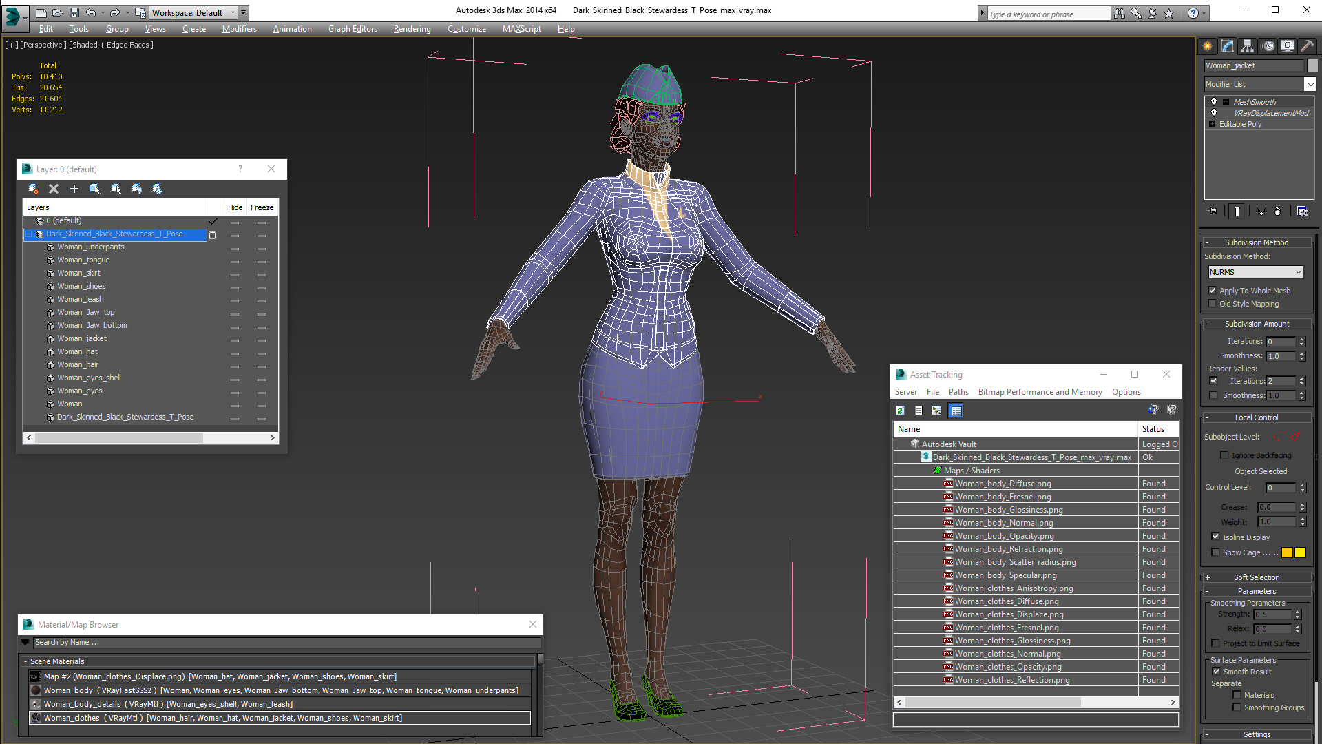 3D Dark Skinned Black Stewardess T Pose