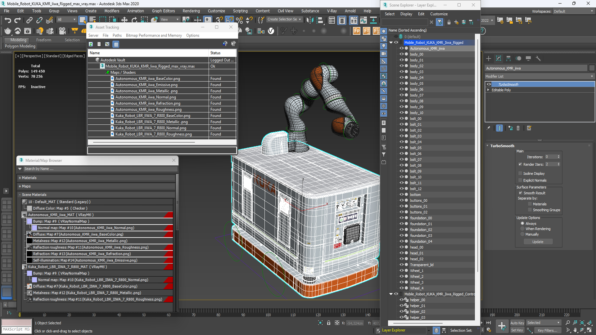 Mobile Robot KUKA KMR Iiwa Rigged for Maya 3D