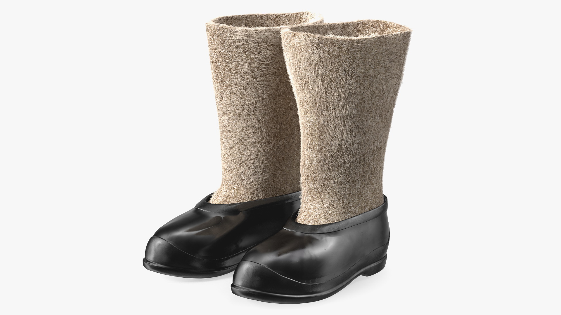 3D Traditional Felt Boots with Galoshes Black Fur